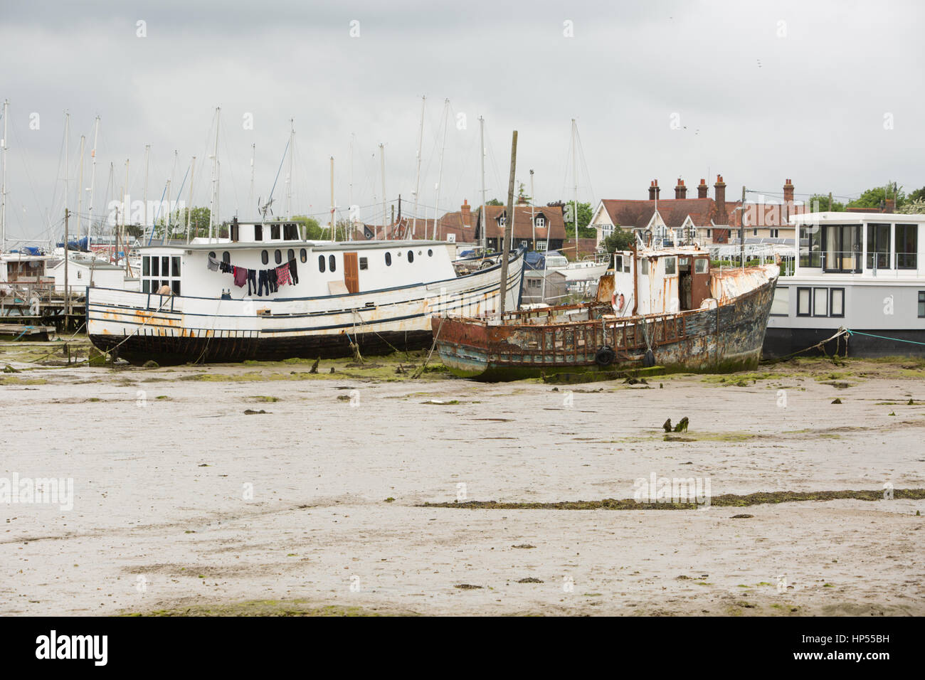 House boats at West Mersea, on estuary of the Blackwater and Colne