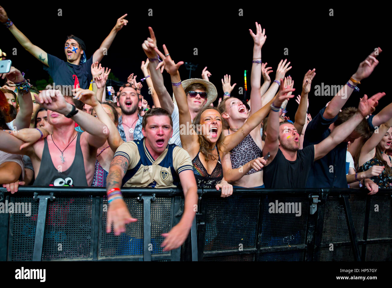 BENICASSIM, SPAIN - JUL 18: Crowd in a concert at FIB Festival on July 18, 2015 in Benicassim, Spain. Stock Photo