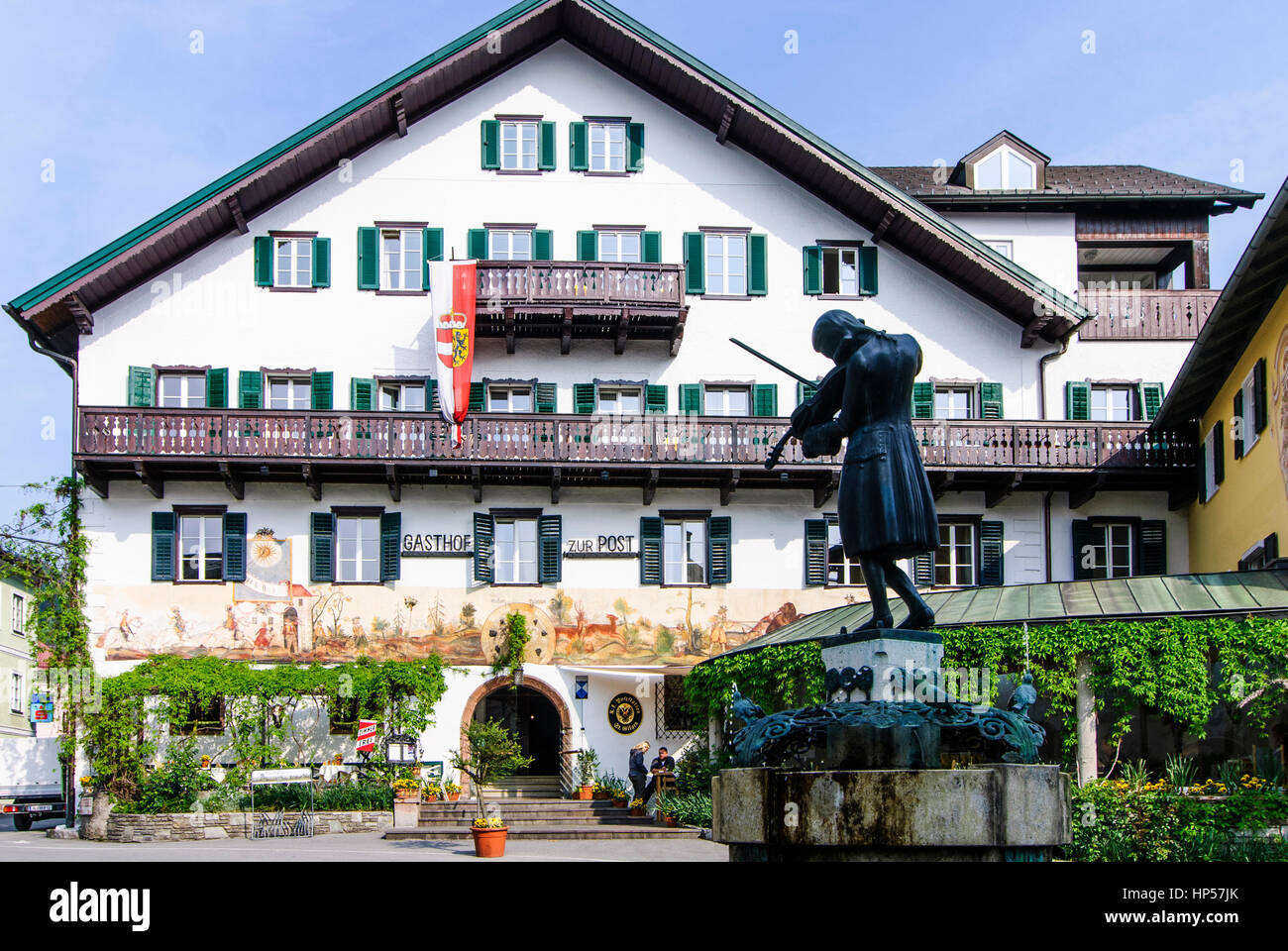 St. Gilgen, Mozart's place with Mozart's well and inn to the post, Salzkammergut, Salzburg