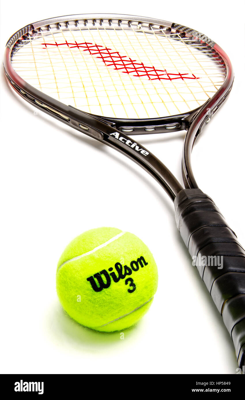 Tennis racket and ball over white background Stock Photo - Alamy