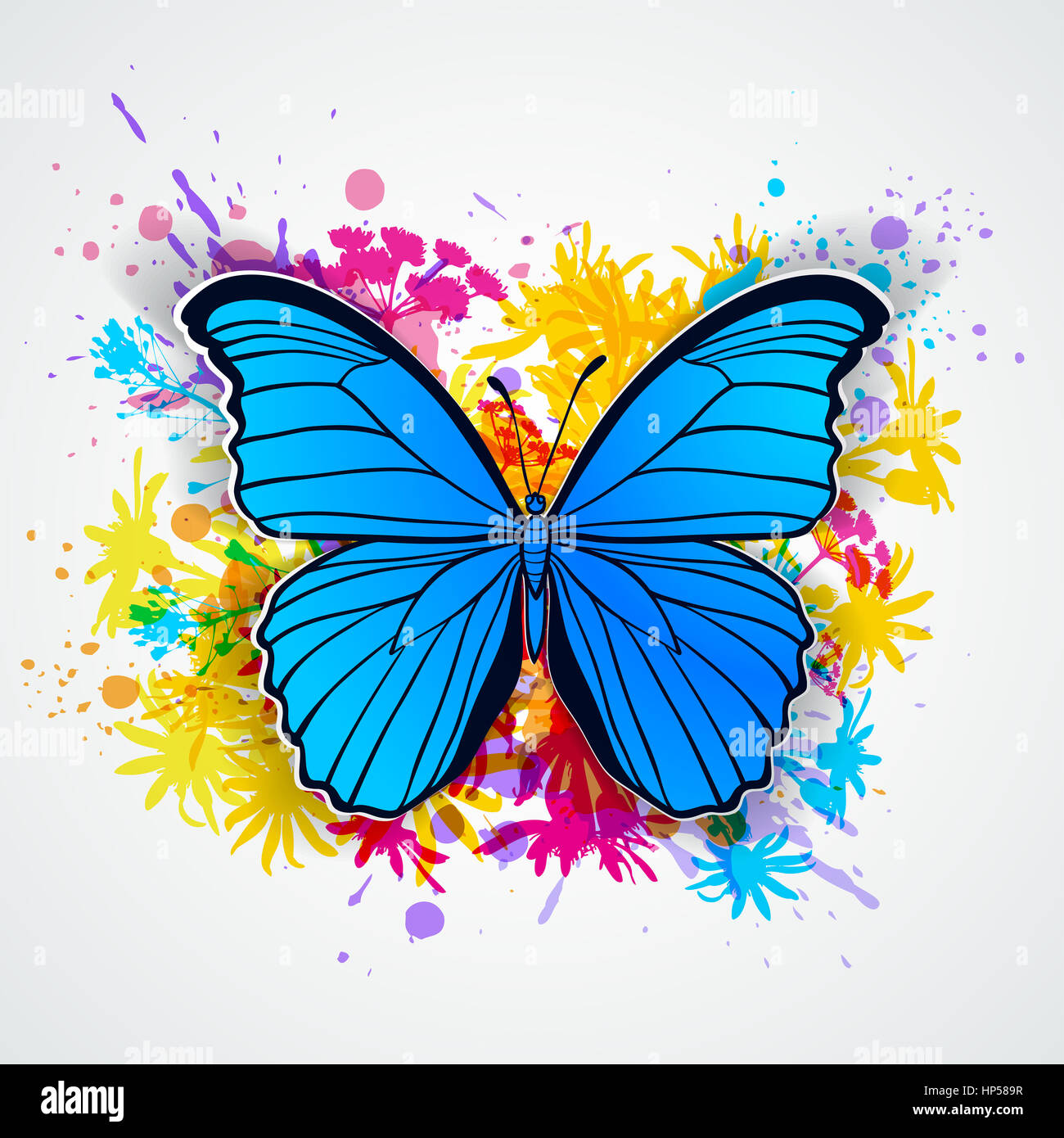 Abstract background with blue butterfly and blots Stock Photo - Alamy