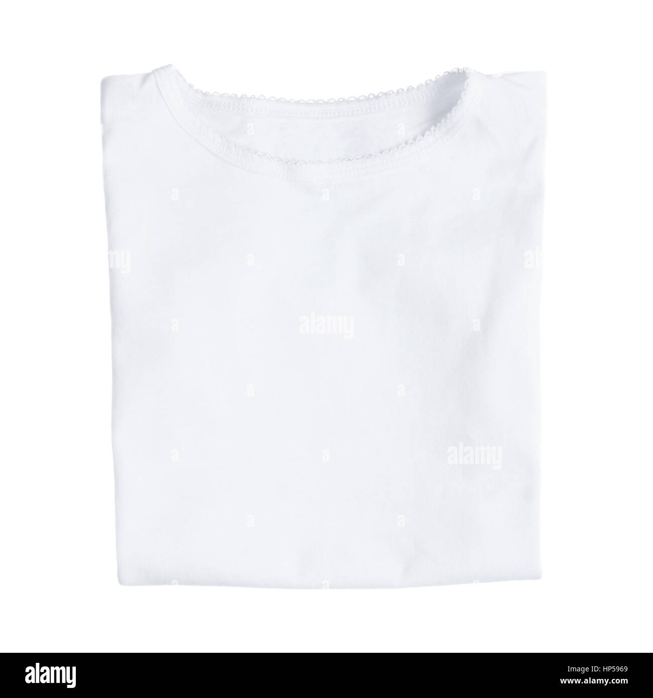 White female folded t-shirts isolated on white background Stock Photo