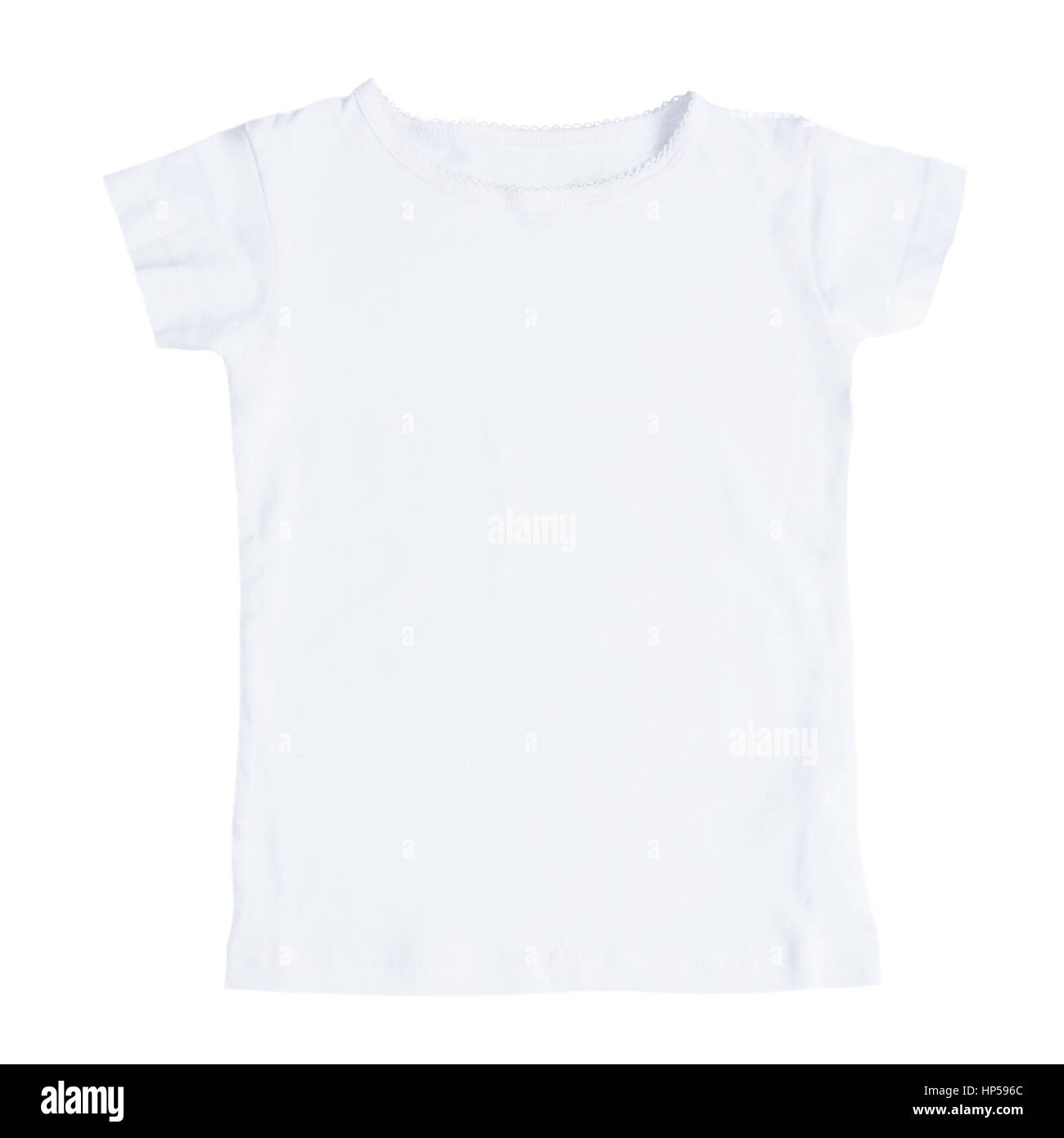 White blank female t-shirt isolated on white background. Flat lay Stock Photo