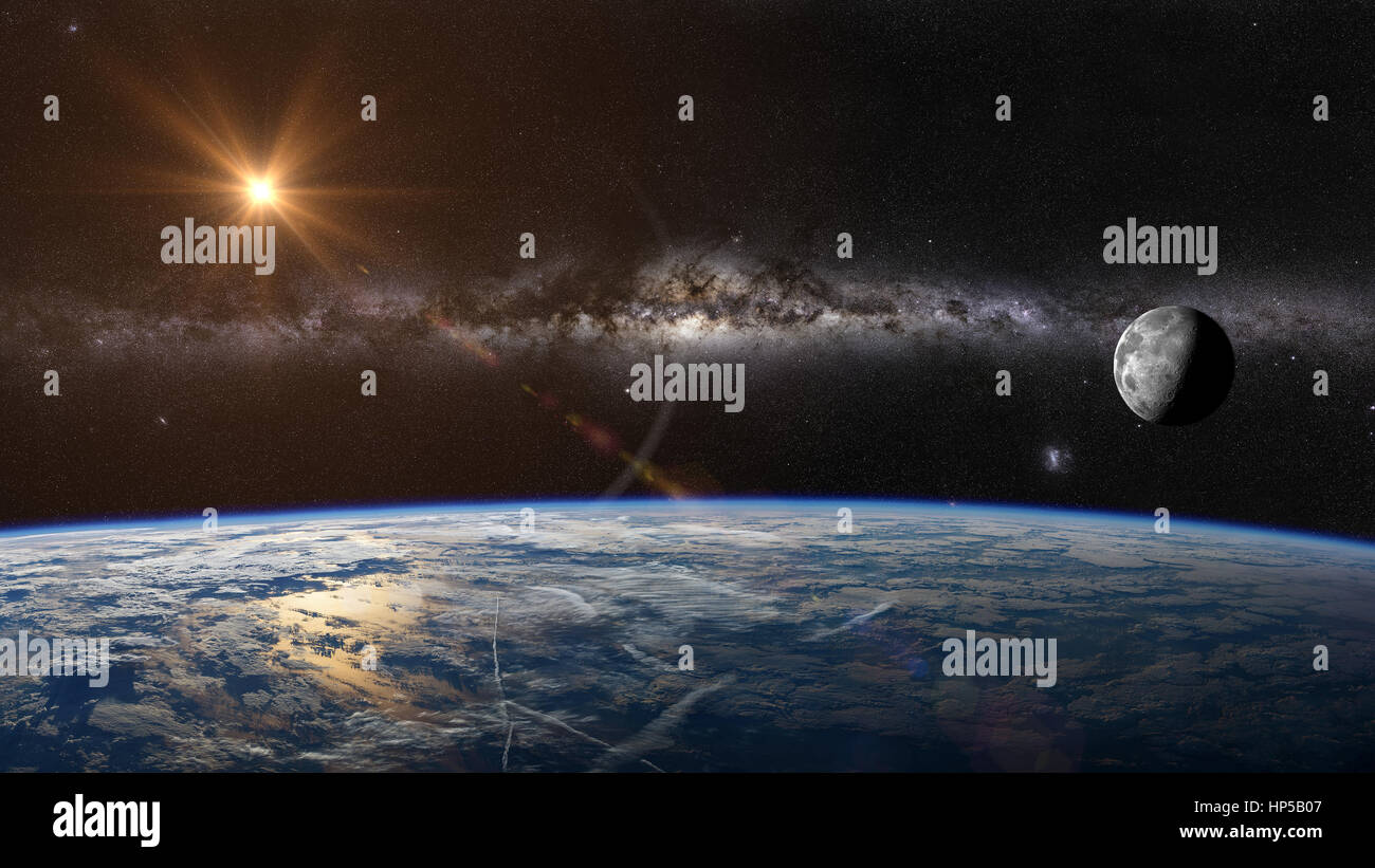 The sun, moon and earth views from earth's orbit. Elements of this image furnished by NASA Stock Photo