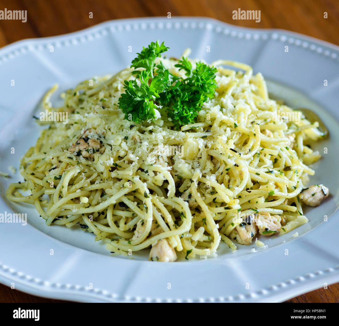 Pasta alfredo with chicken Stock Photo Alamy