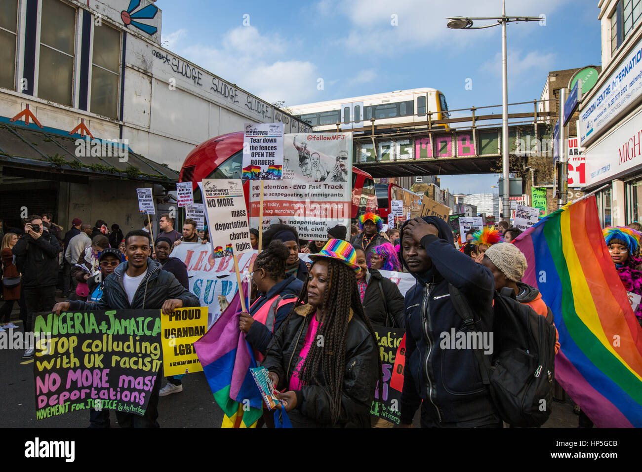 Peckham, London, UK. 18th Feb, 2017. Hundreds marched through Peckham