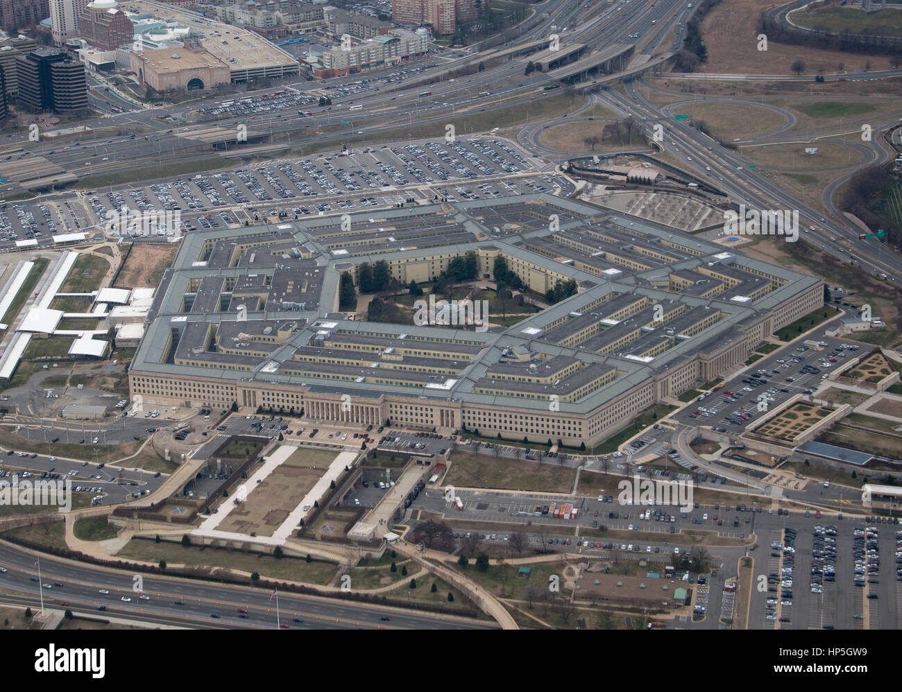 Aerial View of the Pentagon from a commercial airliner taking off from Reagan National Airport outside Washington, D.C., USA, on Friday, February 17, 2017. Credit: Ron Sachs / CNP - NO WIRE SERVICE - Photo: Ron Sachs/Consolidated/dpa Stock Photo