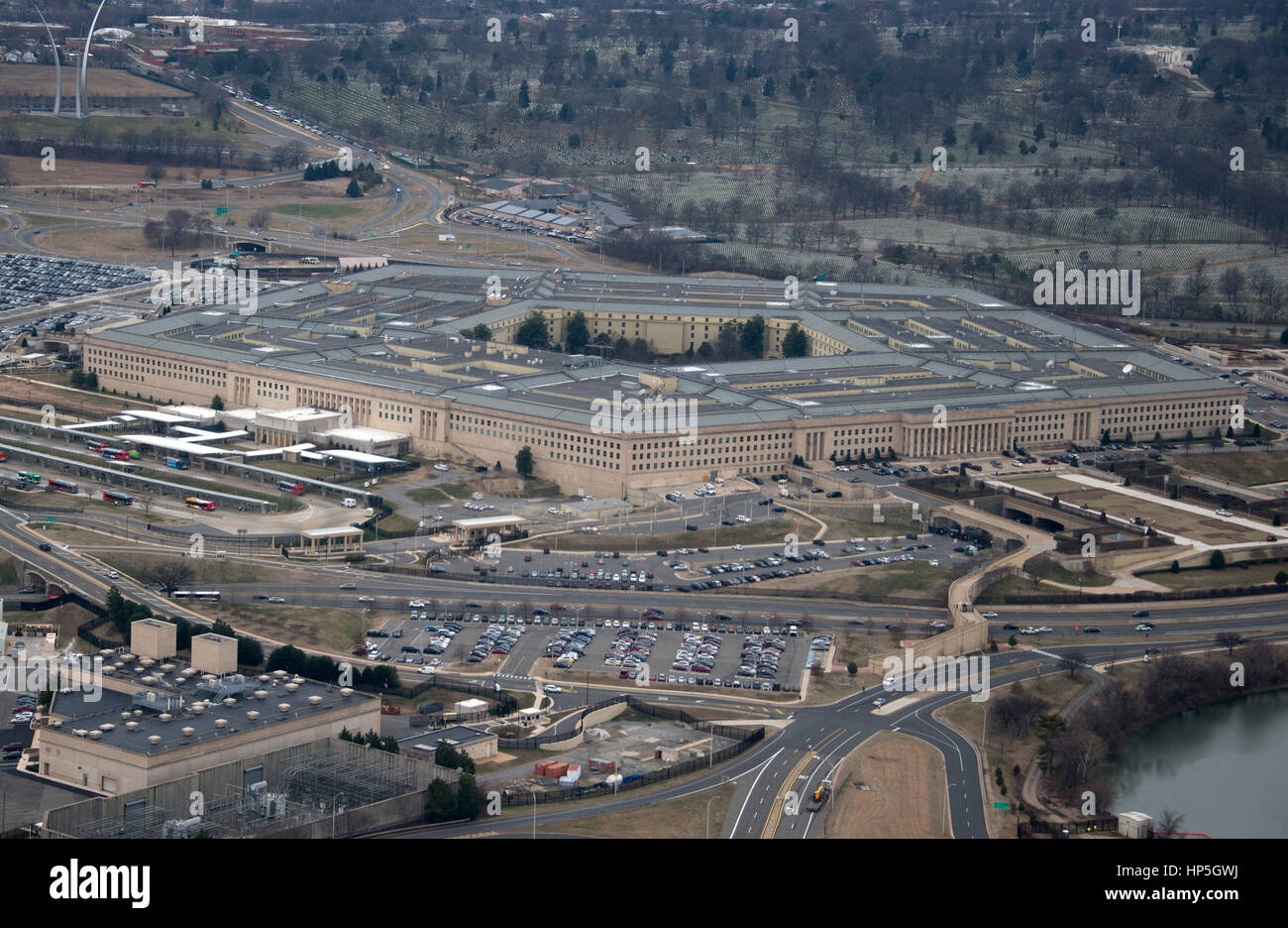 Aerial View of the Pentagon from a commercial airliner taking off from Reagan National Airport outside Washington, D.C., USA on Friday, February 17, 2017. Credit: Ron Sachs / CNP - NO WIRE SERVICE - Photo: Ron Sachs/Consolidated/dpa Stock Photo