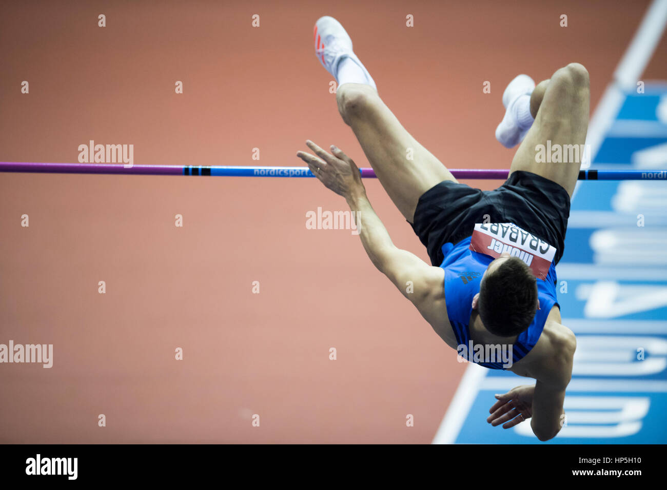Birmingham, UK. 18th Feb, 2017. Robbie Grabarz competes in the high jump during the Muller Indoor Grand Prix Birmingham at the NIA, Birmingham, UK, on 18 February 2017. Credit: Andrew Peat/Alamy Live News Stock Photo