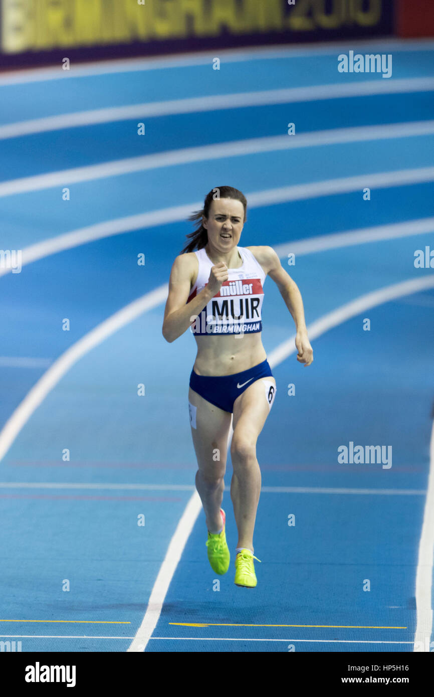 Birmingham, UK. 18th Feb, 2017. Laura Muir sets a new British 1000m record (2m:31s.93) at the Muller Indoor Grand Prix Birmingham at the NIA, Birmingham, UK, on 18 February 2017. Credit: Andrew Peat/Alamy Live News Stock Photo