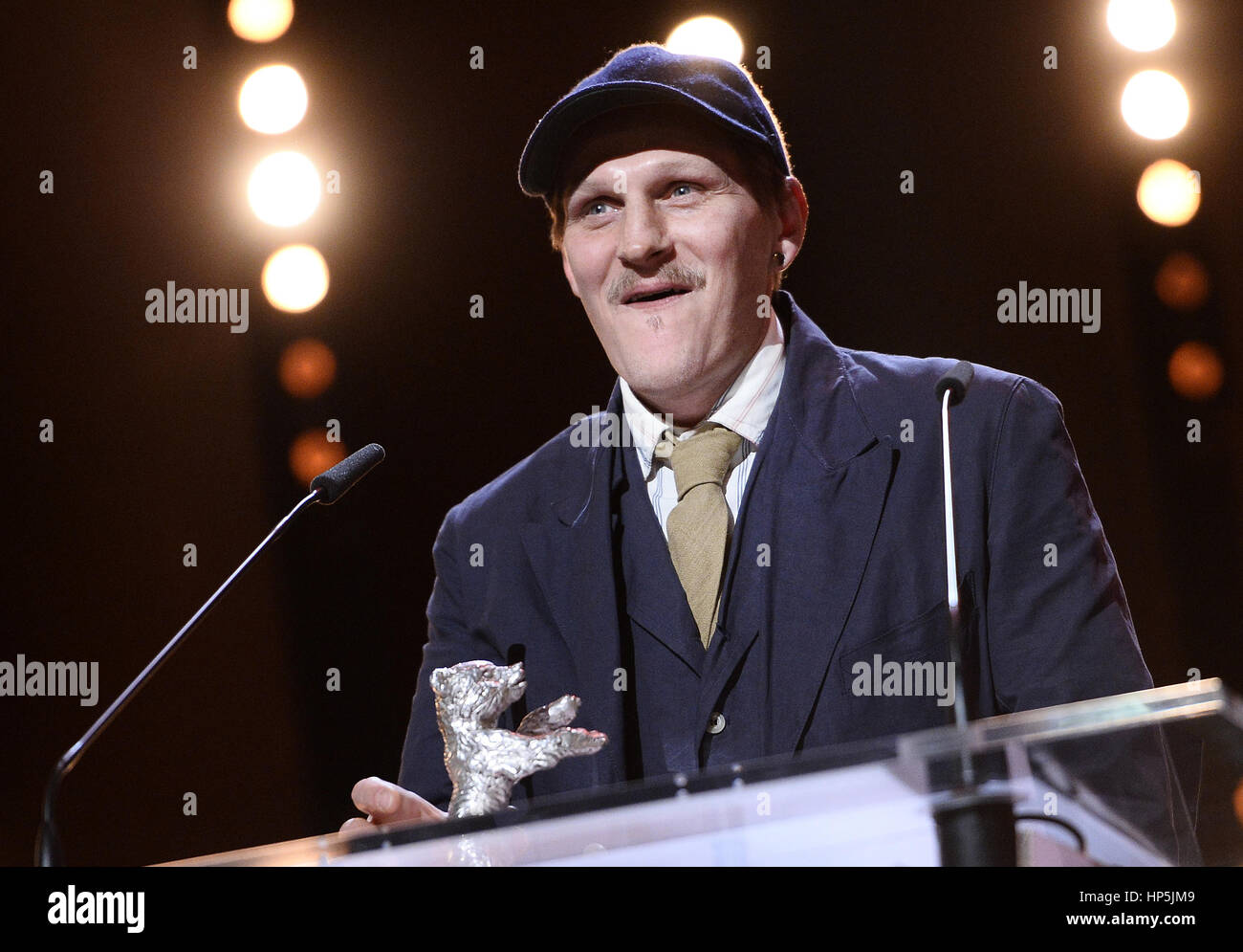 Berlin, Germany. 18th Feb, 2017. Austrian actor Georg Friedrich ('Wild Mouse') wins the Silver Bear for Best Actor at the awards ceremony of the 67th Berlinale Film Festival in Berlin, Germany, 18 February 2017. Eighteen films were entered into the competition. Photo: Gregor Fischer/dpa/Alamy Live News Stock Photo