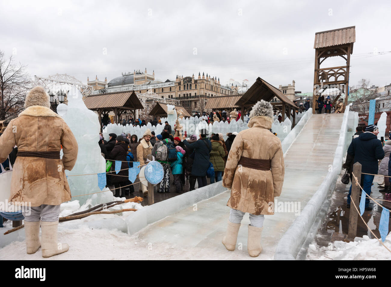 Moscow, Russia. Sunday, Feb. 19, 2017. Ice slide or ice-run for ...