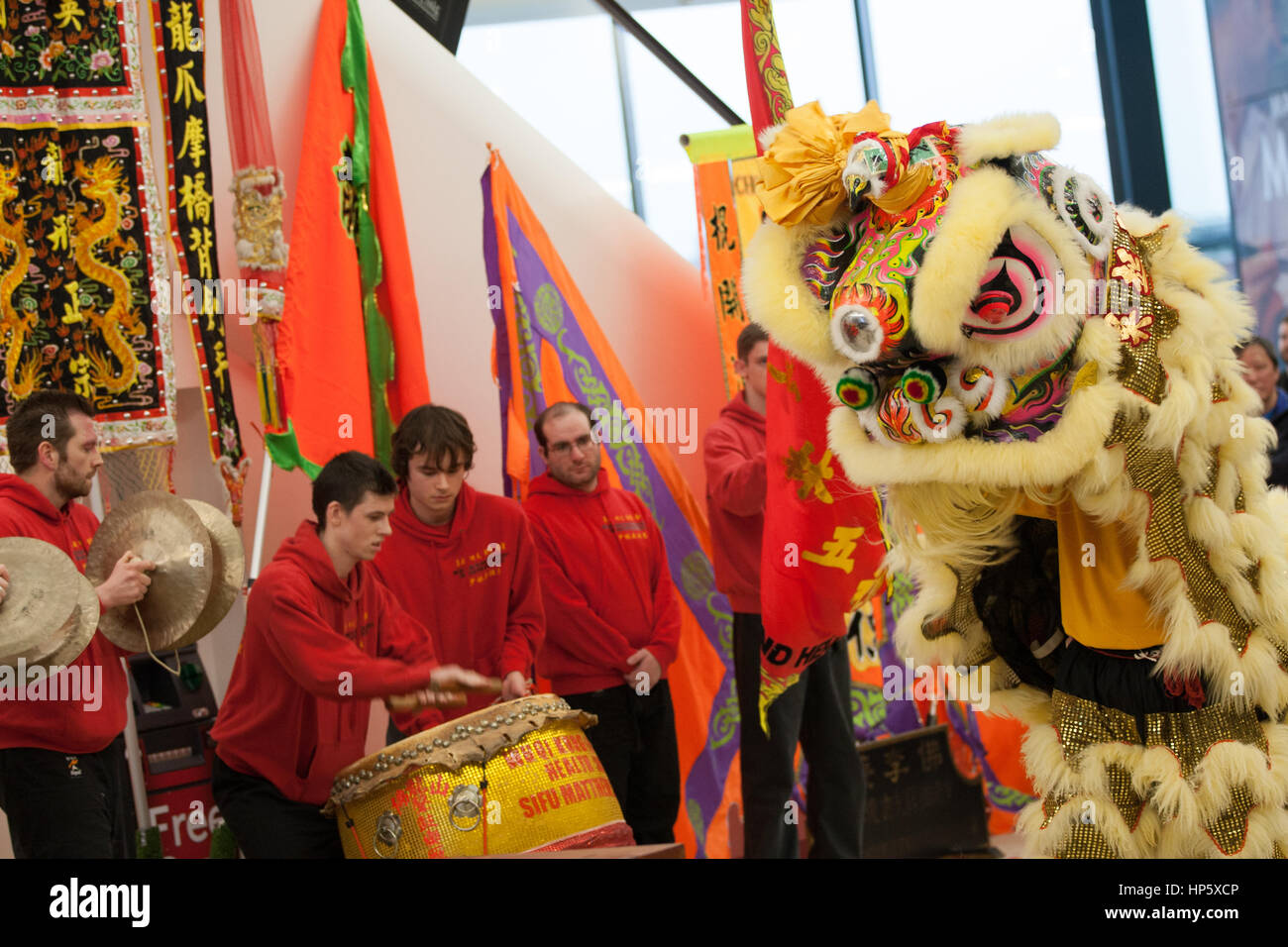 Birmingham, UK. 19th Feb, 2017. Five UK Lion Dance teams competing to