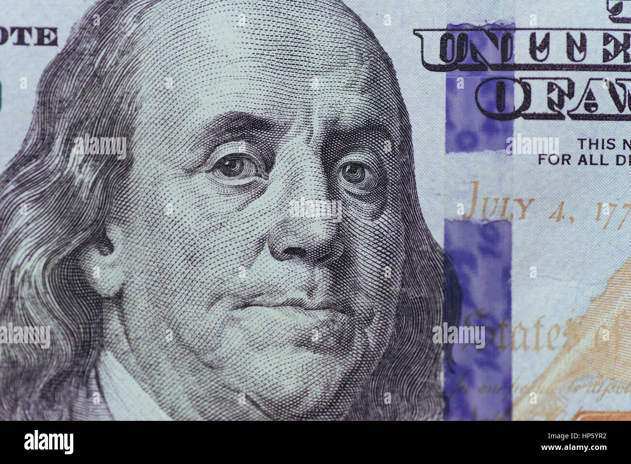 close up of Franklin on 100 dollars bill Stock Photo Alamy