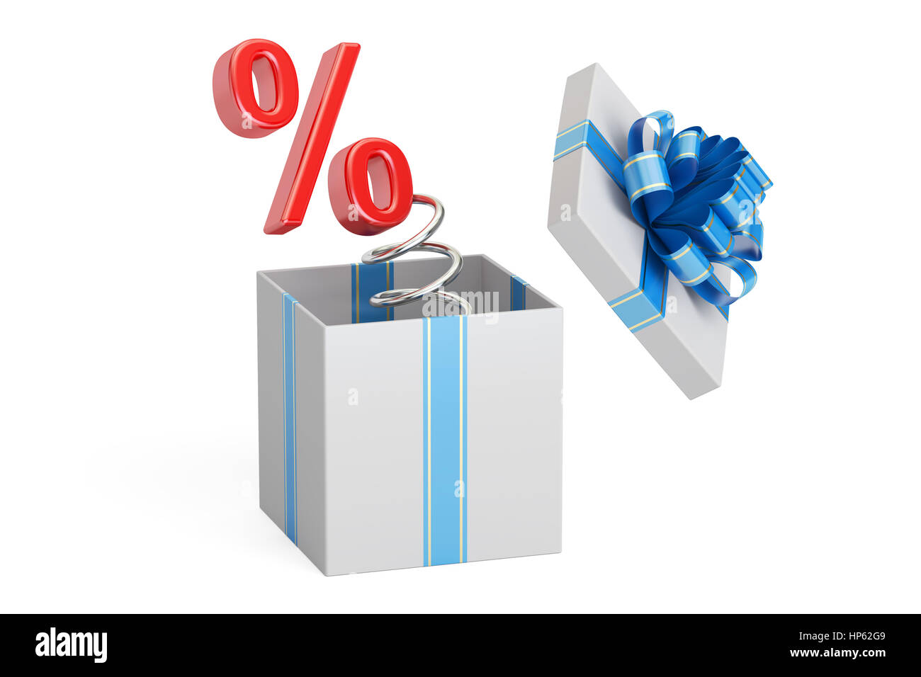 Holidays Discount and Sale concept. Percent Symbol Jack in the Gift Box, 3D rendering isolated on white background Stock Photo
