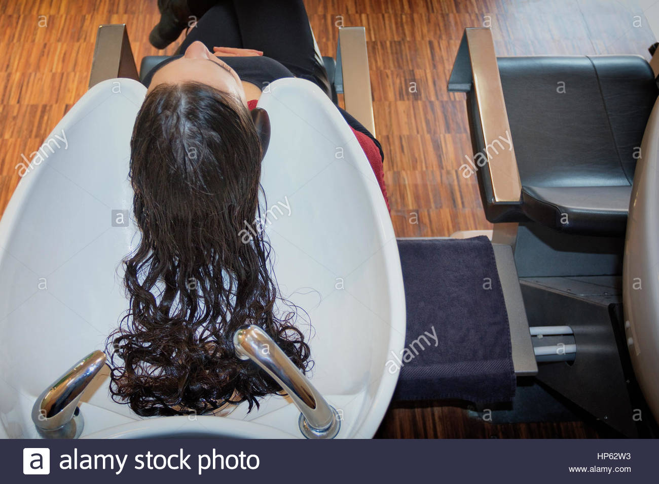 Hairdresser Woman Washing Hair Salon Customer Sink Stock Photo