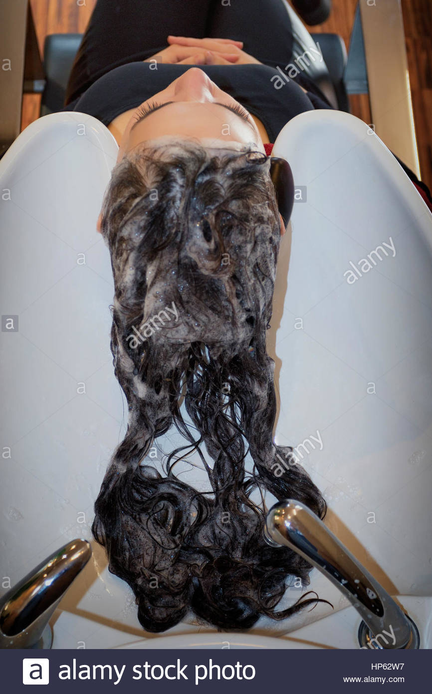 Shampoo Washing Hair Salon Customer Sink Wet Stock Photo