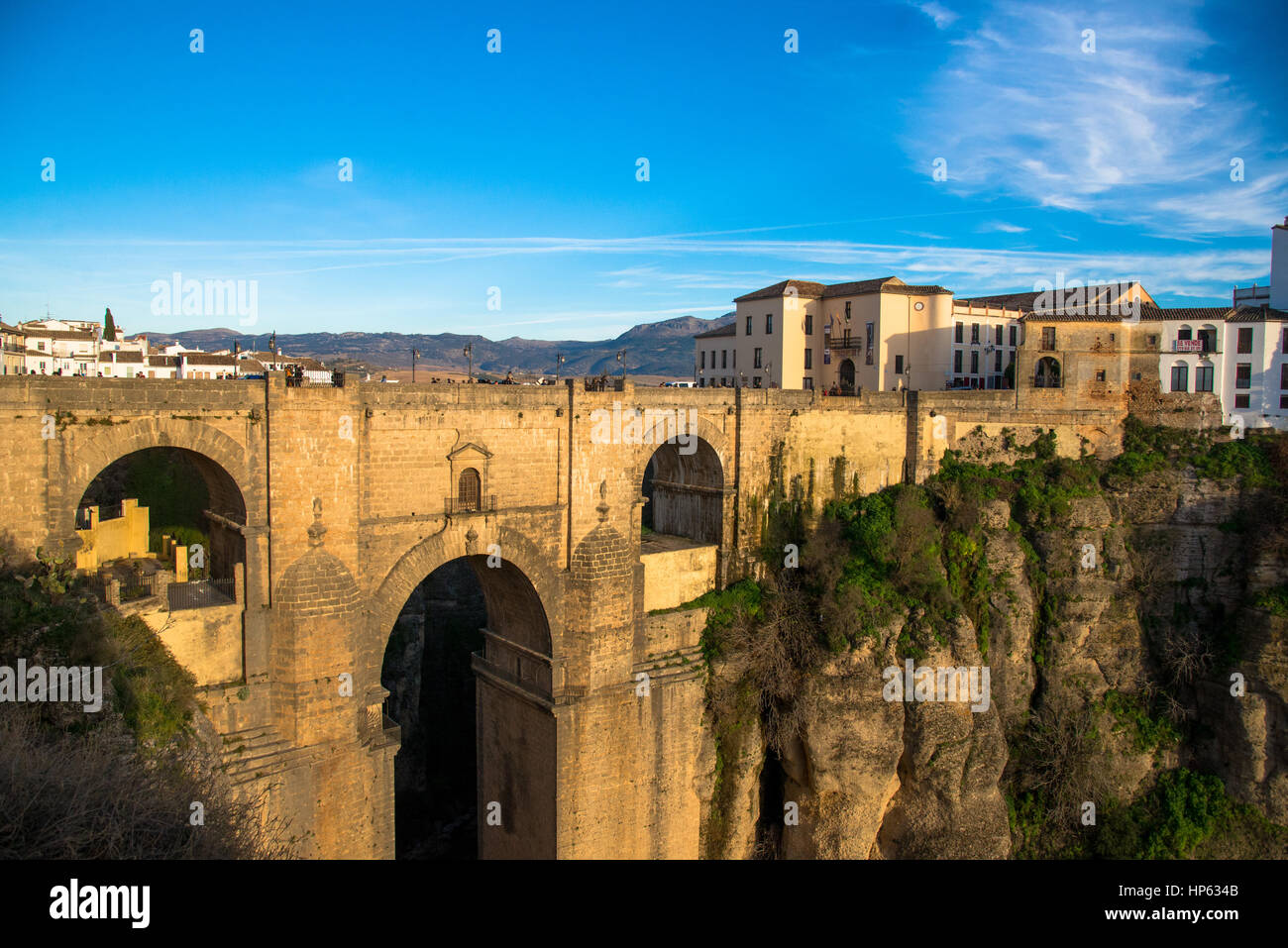 view at Ronda with historical bridge in Spain Stock Photo