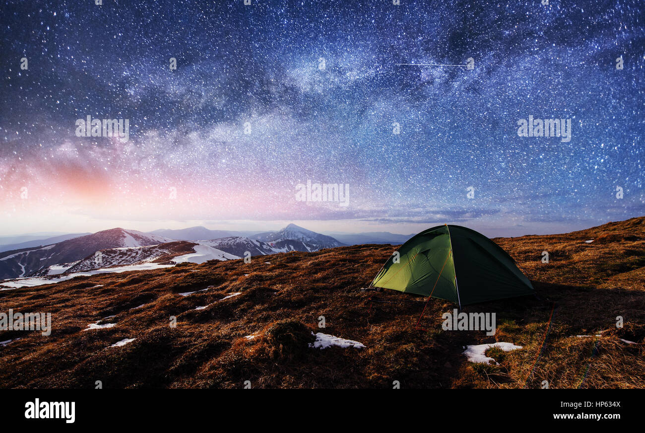 The Starry Sky Above The Tent In The Mountains Magic Event In F Stock Photo Alamy