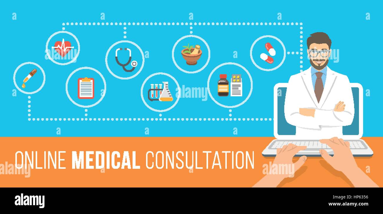 Health Care Online Consultation Flat Conceptual Banner Medical