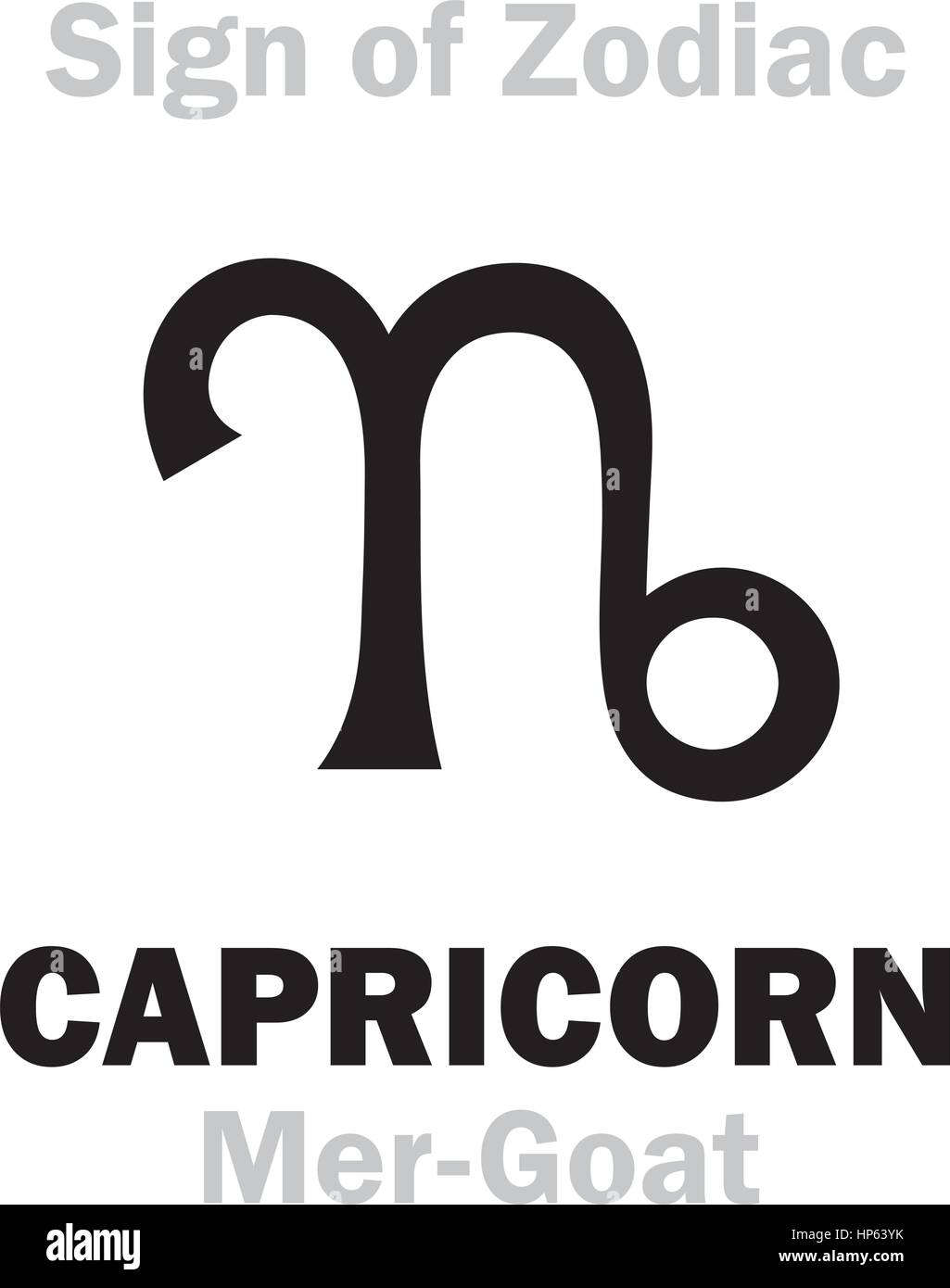 Astrology Alphabet: Sign of Zodiac CAPRICORN (The Mer-Goat). Hieroglyphics character sign (single symbol). Stock Vector