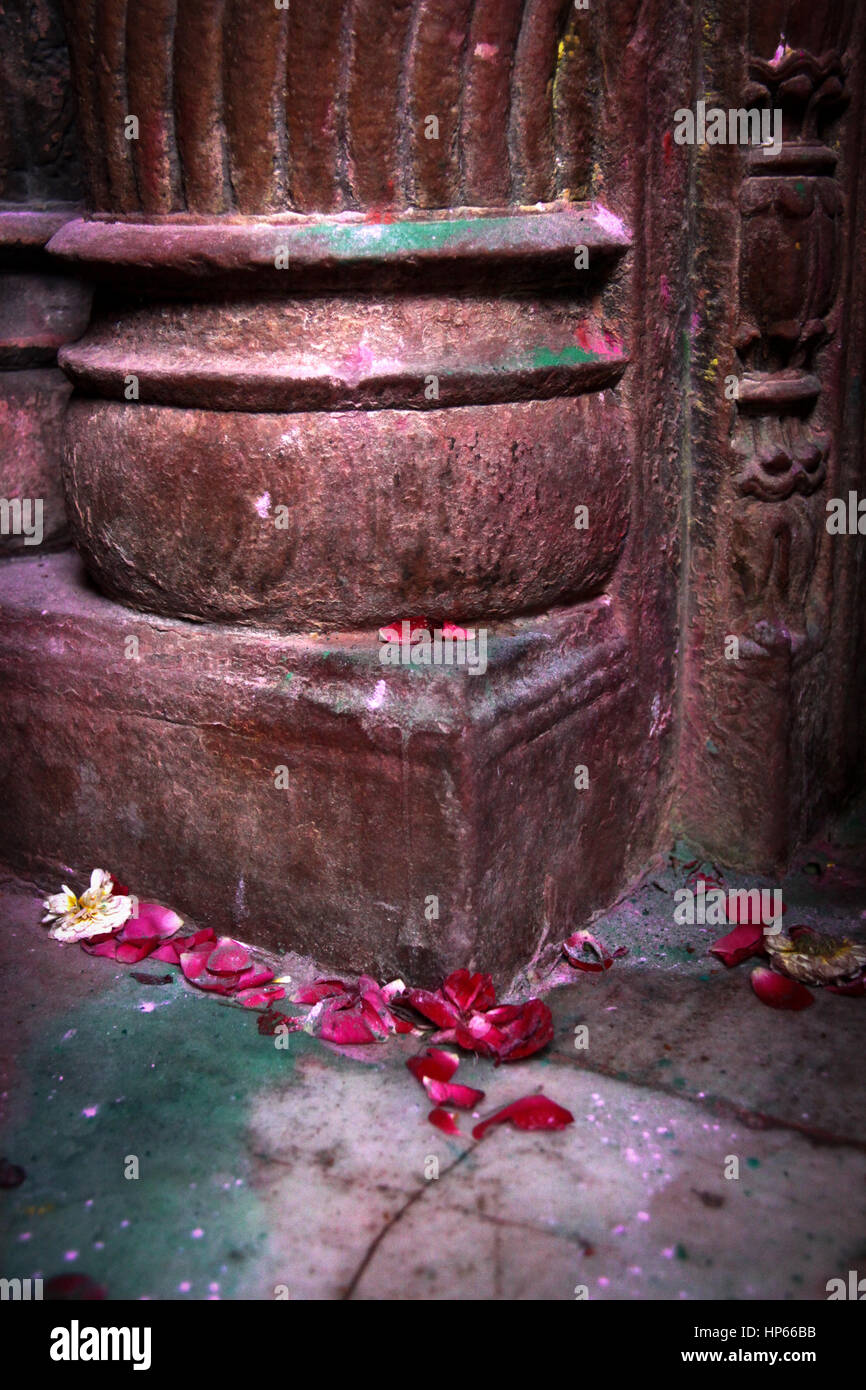 Close up on architecture of banke Bihari temple during Holi celebrations in Vrindavan, India Stock Photo
