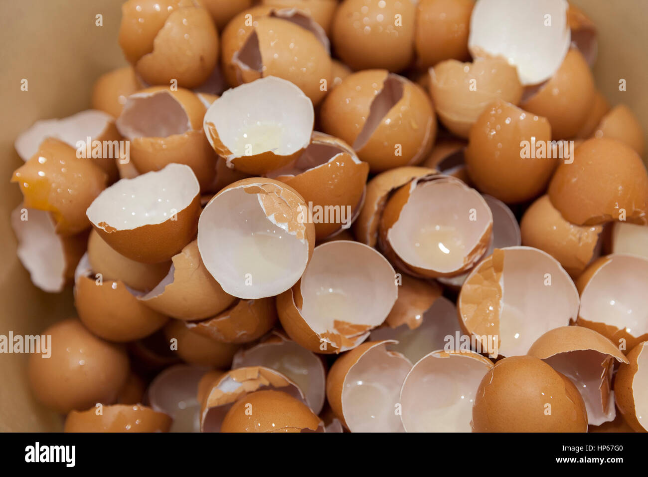 many broken eggshells, close up Stock Photo