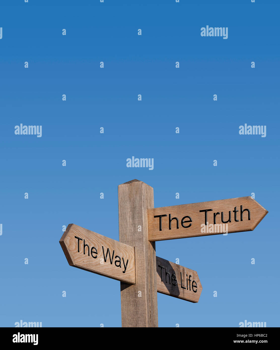 The way and the truth and the life. No one comes to the Father except through me.Sign post, sign, post, way, route, concept Stock Photo