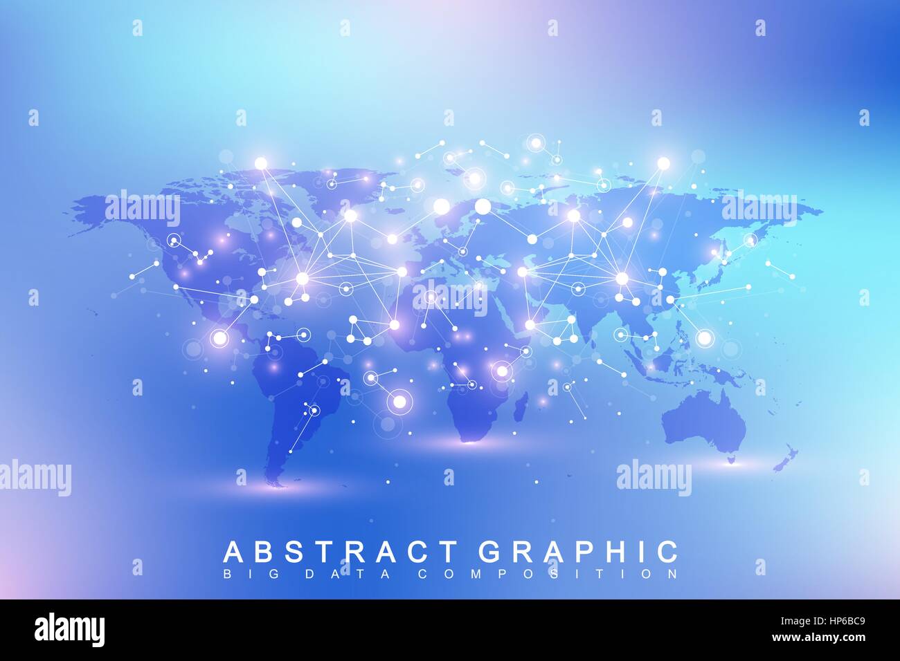 Political World Map with global technology networking concept. Digital data visualization. Lines plexus. Big Data background communication. Scientific vector illustration. Stock Vector