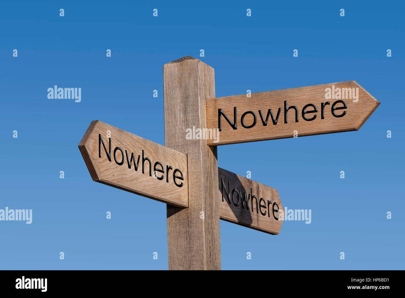 The road to nowhere. Nowhere to go.Sign post, sign, post, way, route, concept, no place to go. Stock Photo