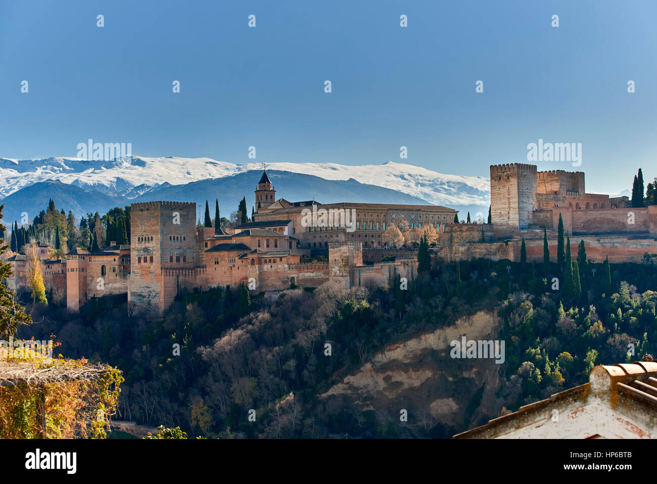 Alhambra of Granada and Sierra Nevada, Granada, Andalusia, Spain, Europe Stock Photo