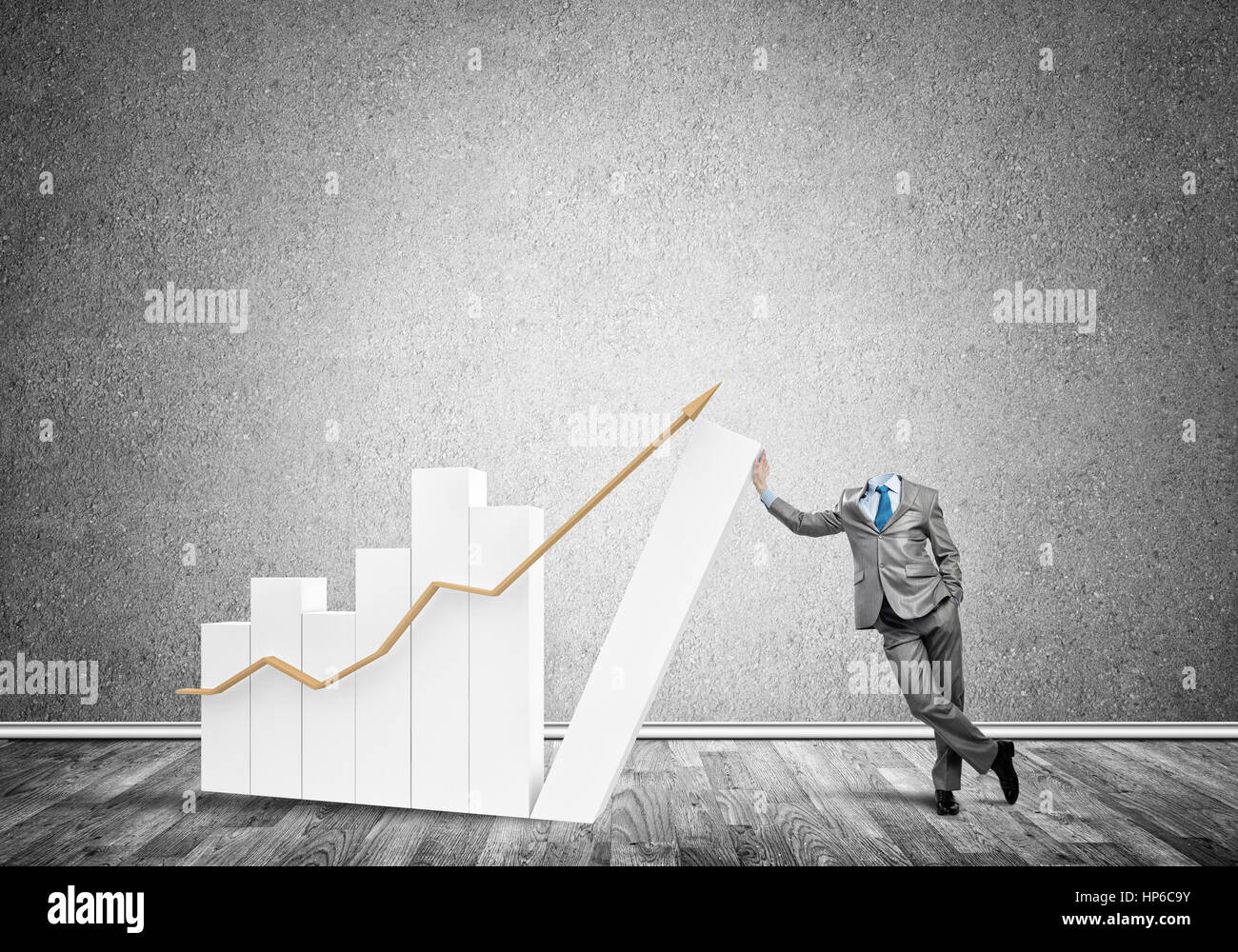 Headless businessman leaning on growing bar graph Stock Photo - Alamy