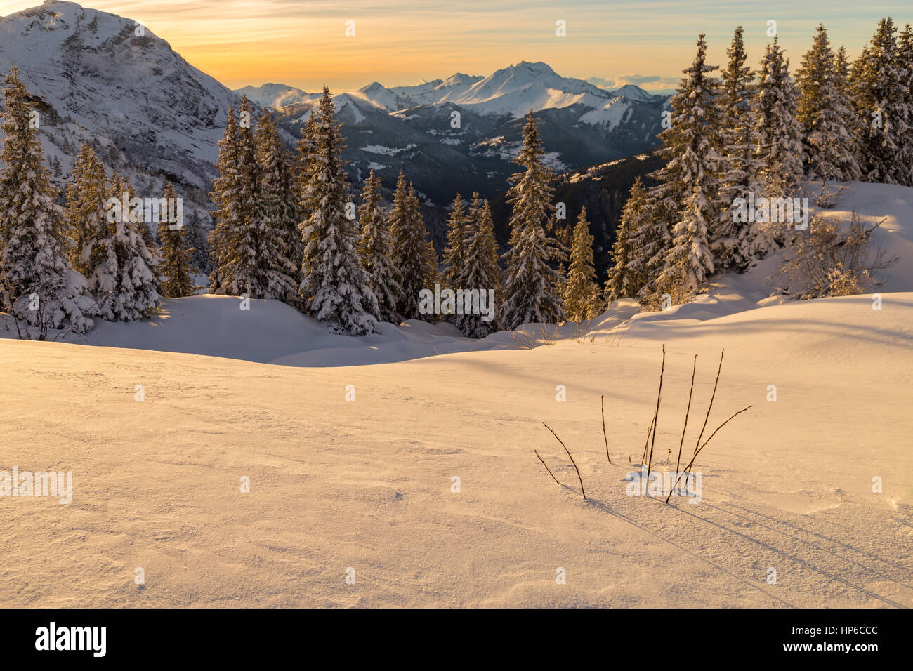 Beautiful sunrise over snowy alps hi-res stock photography and images ...