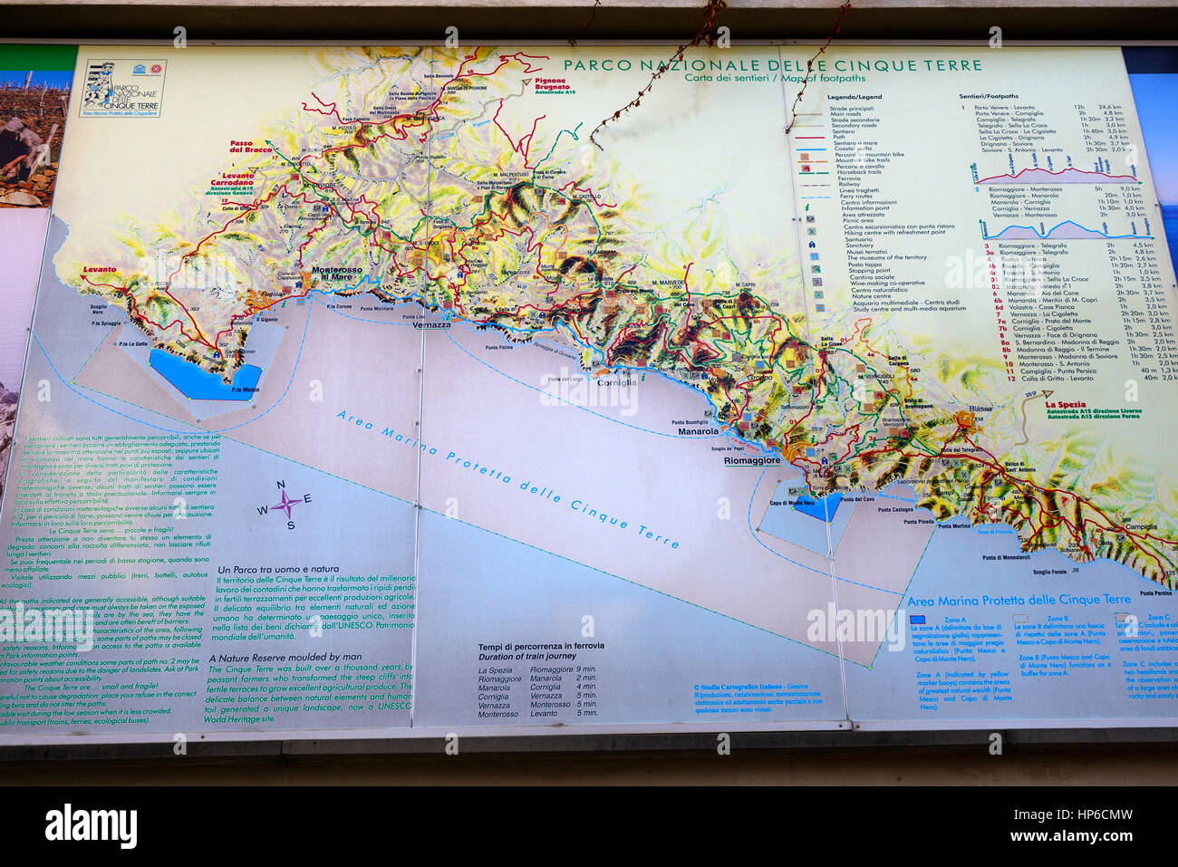 map, maps, tourist information, coast, coastline, Cinque Terre, commune, communes, town, towns, Coastal, Village, Villages, cliff, cliffs, clifftop, c Stock Photo