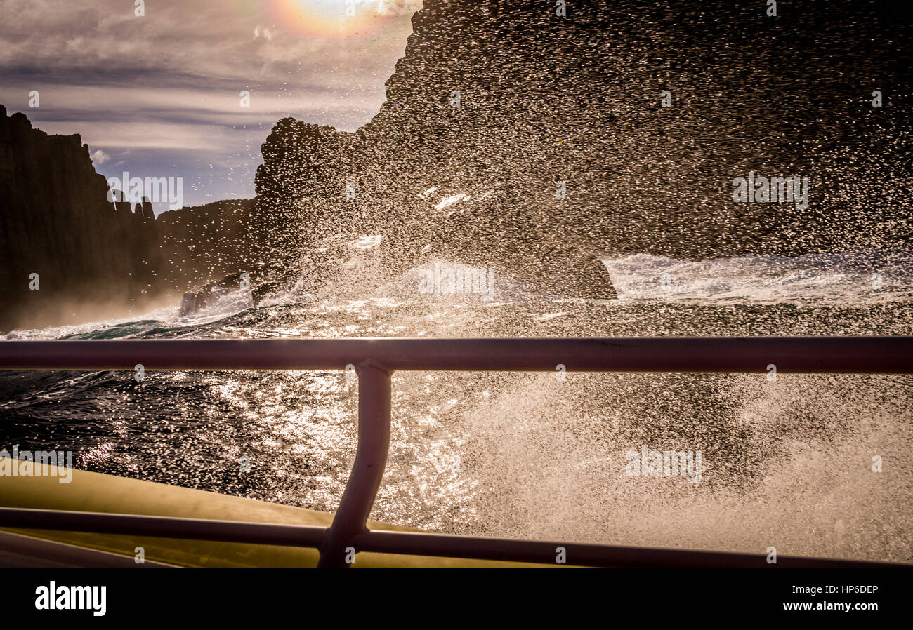 View from tour boat on Tasman Island, Tasmania, Australia Stock Photo