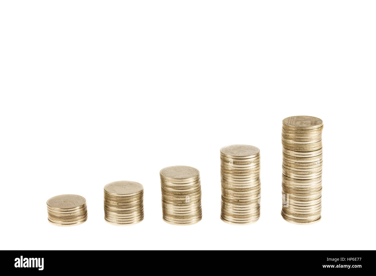 Thai coin stack on isolated background . financial concept . Stock Photo