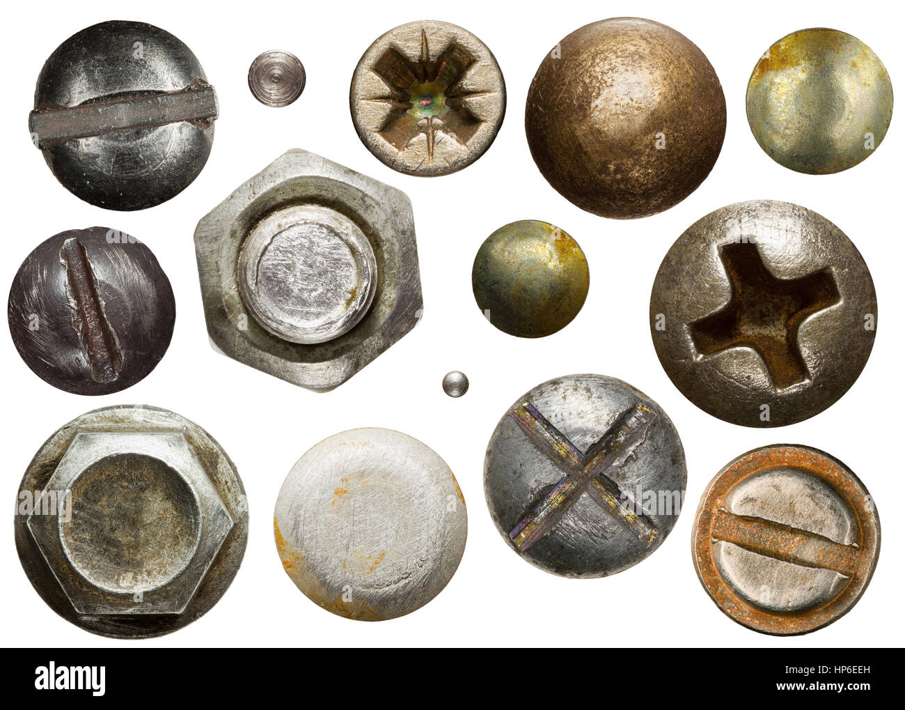 Screw heads, nuts, rivets isolated on white Stock Photo Alamy