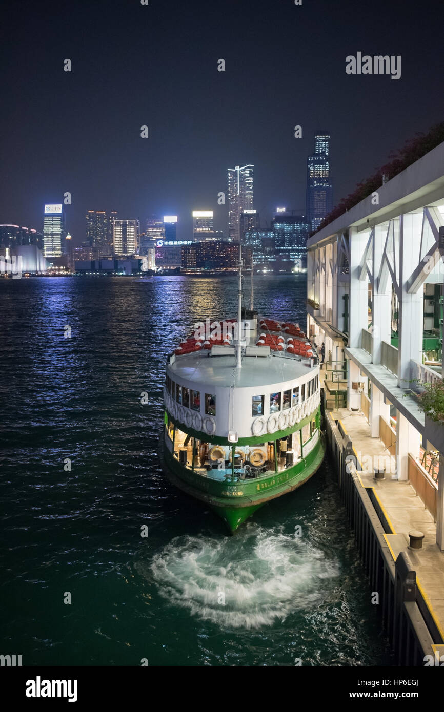 Night Star Ferry embarking on route, propeller churn, in Hong Kong Stock Photo