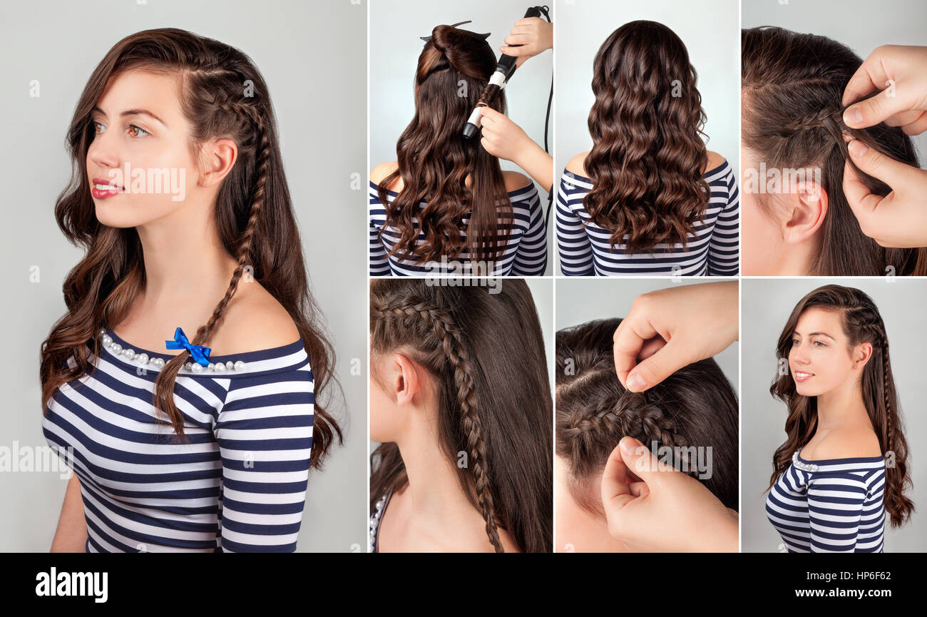 one-side hairstyle on curly hair tutorial. hairstyle for