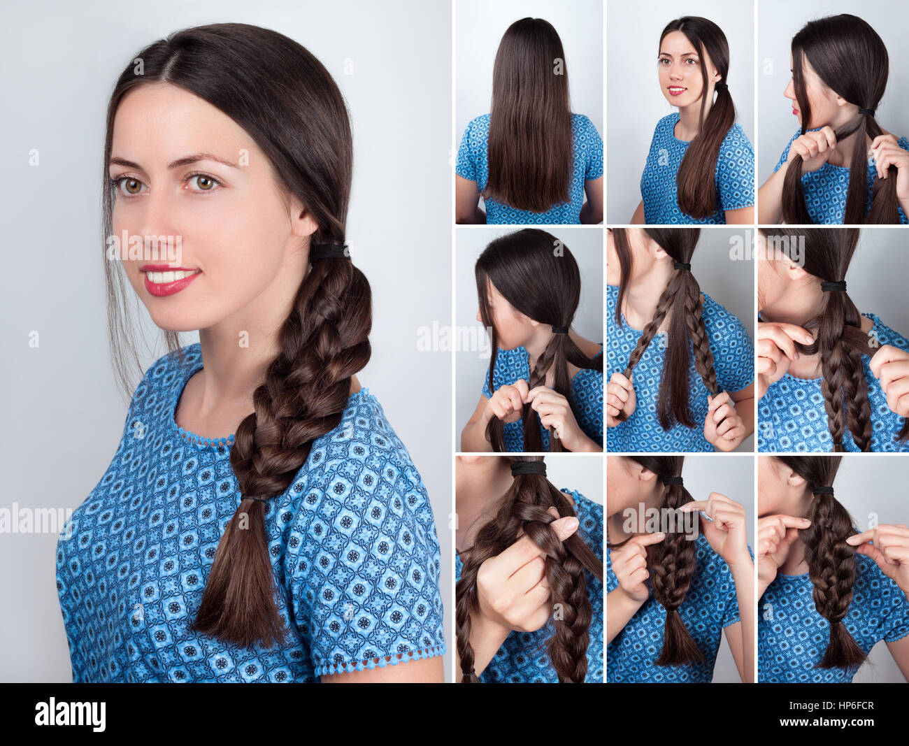 Process of weaving braid. Hairstyle for long hair. Boho style. Hairstyle  volume braided crown tutorial step by step. Hairstyle for long hair Stock  Photo - Alamy