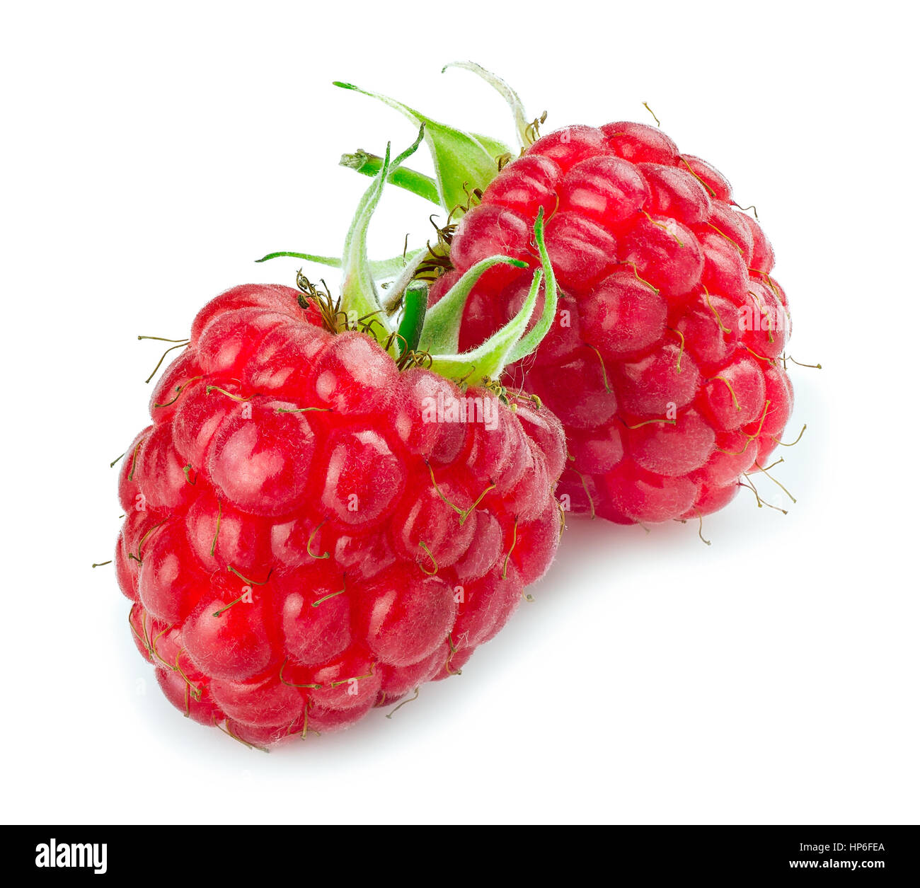 2 Raspberries two raspberries isolated on white background. Fresh berry raspberry ...
