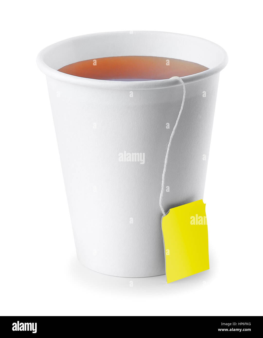 black tea in take away cup isolated on white background. Opened takeout paper cup of tea