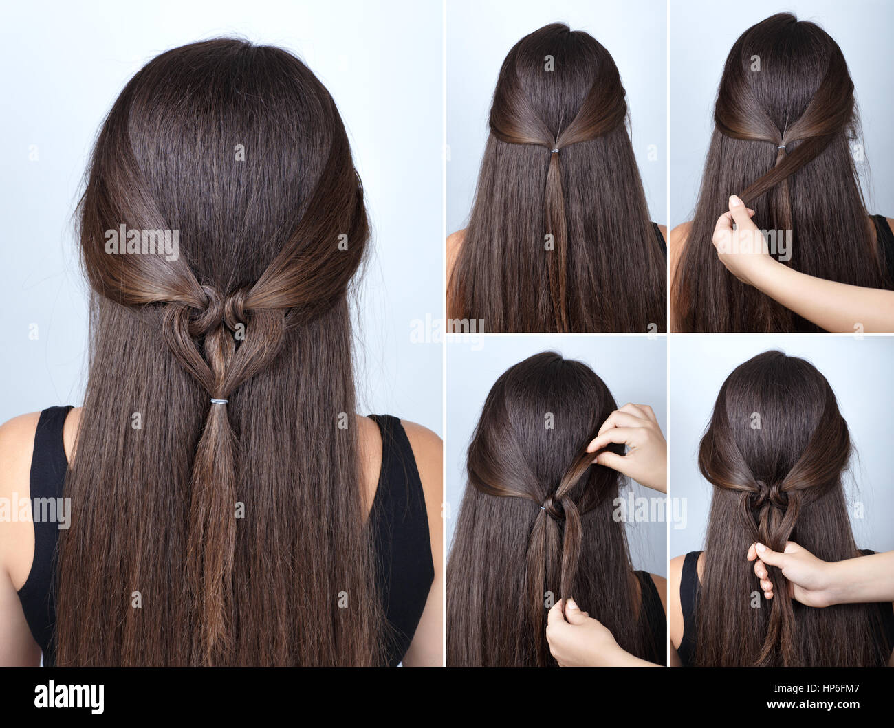 simple twisted hairstyle heart with scrunchy tutorial. Hairstyle for long  hair for Valentine's Day. Hairstyle. Tutorial. Hair model Stock Photo -  Alamy