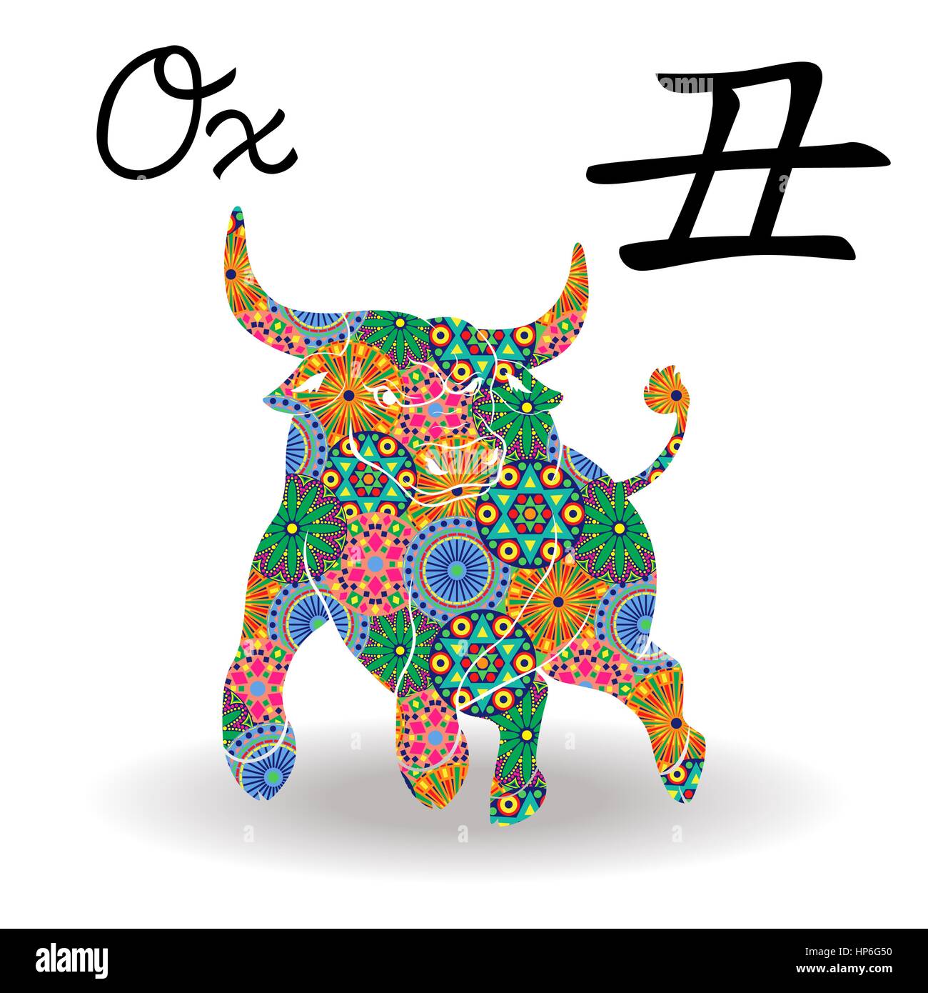 Chinese Zodiac Sign Ox, Fixed Element Earth, symbol of New Year on the