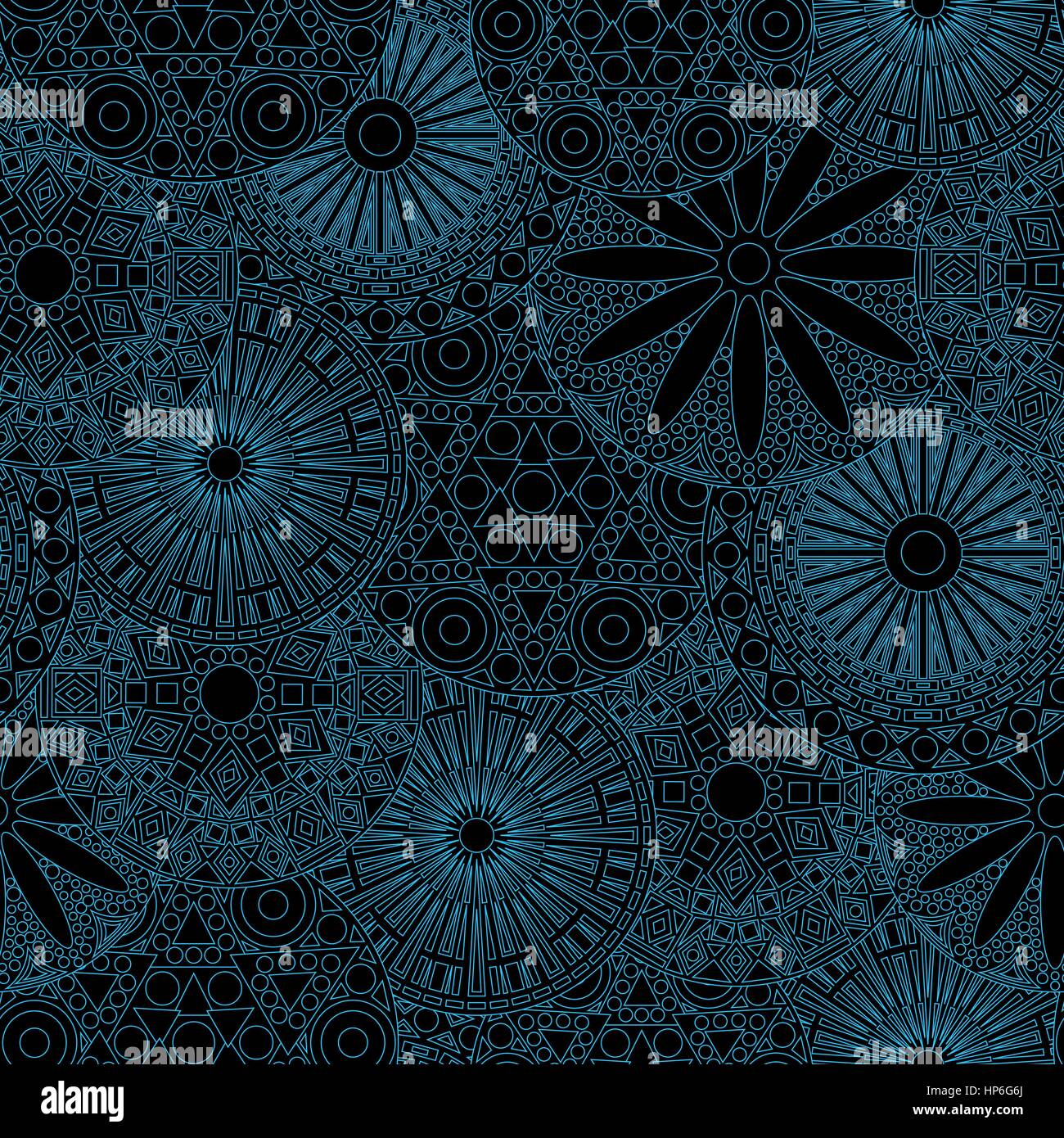 Lacy seamless floral pattern with various stylized geometric blue ...