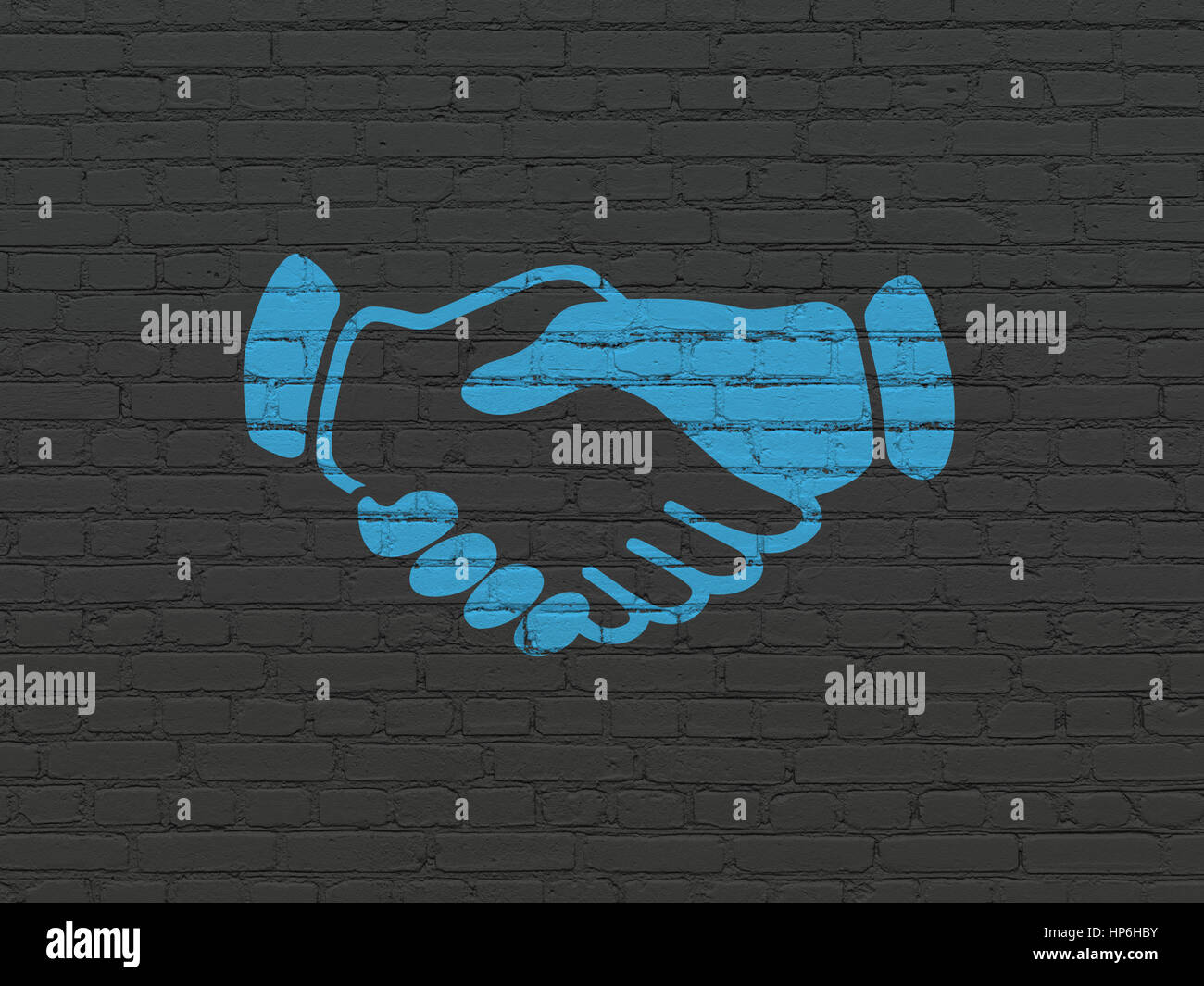Business concept: Painted blue Handshake icon on Black Brick wall ...
