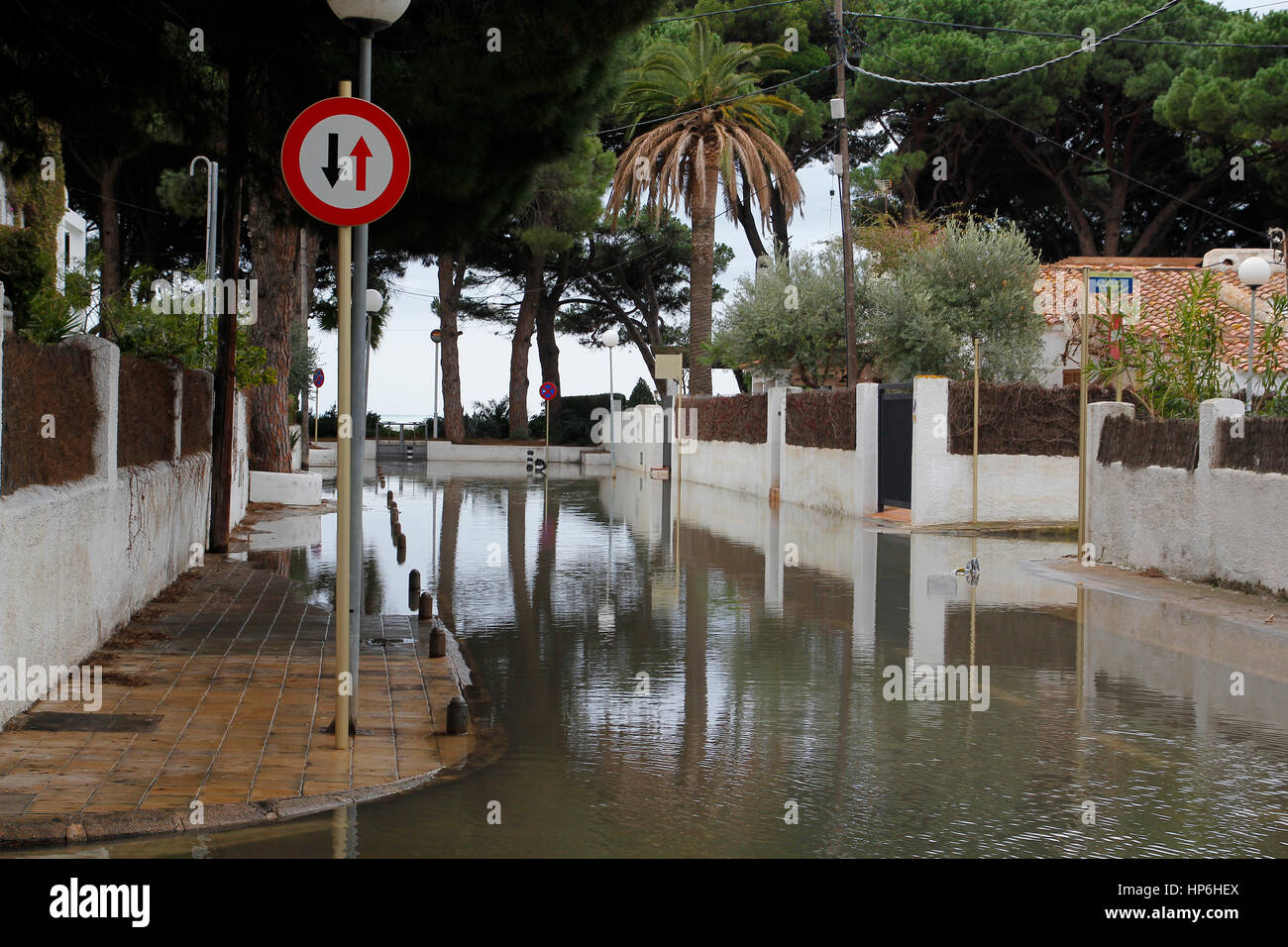 Flooded street for rain inundation Stock Photo