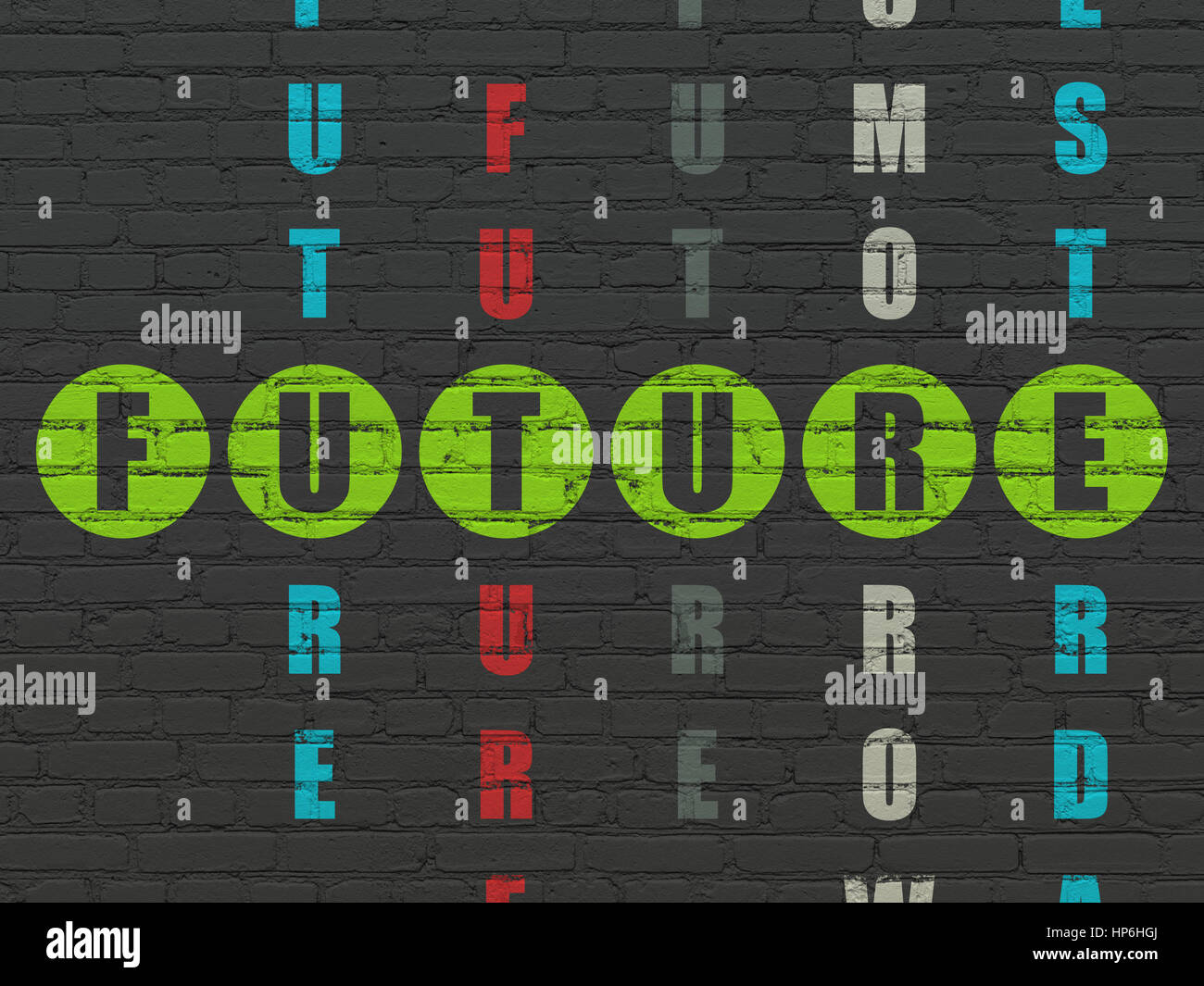 Time concept: Painted green word Future in solving Crossword Puzzle Time concept: Painted green word Future in solving Crossword Puzzle