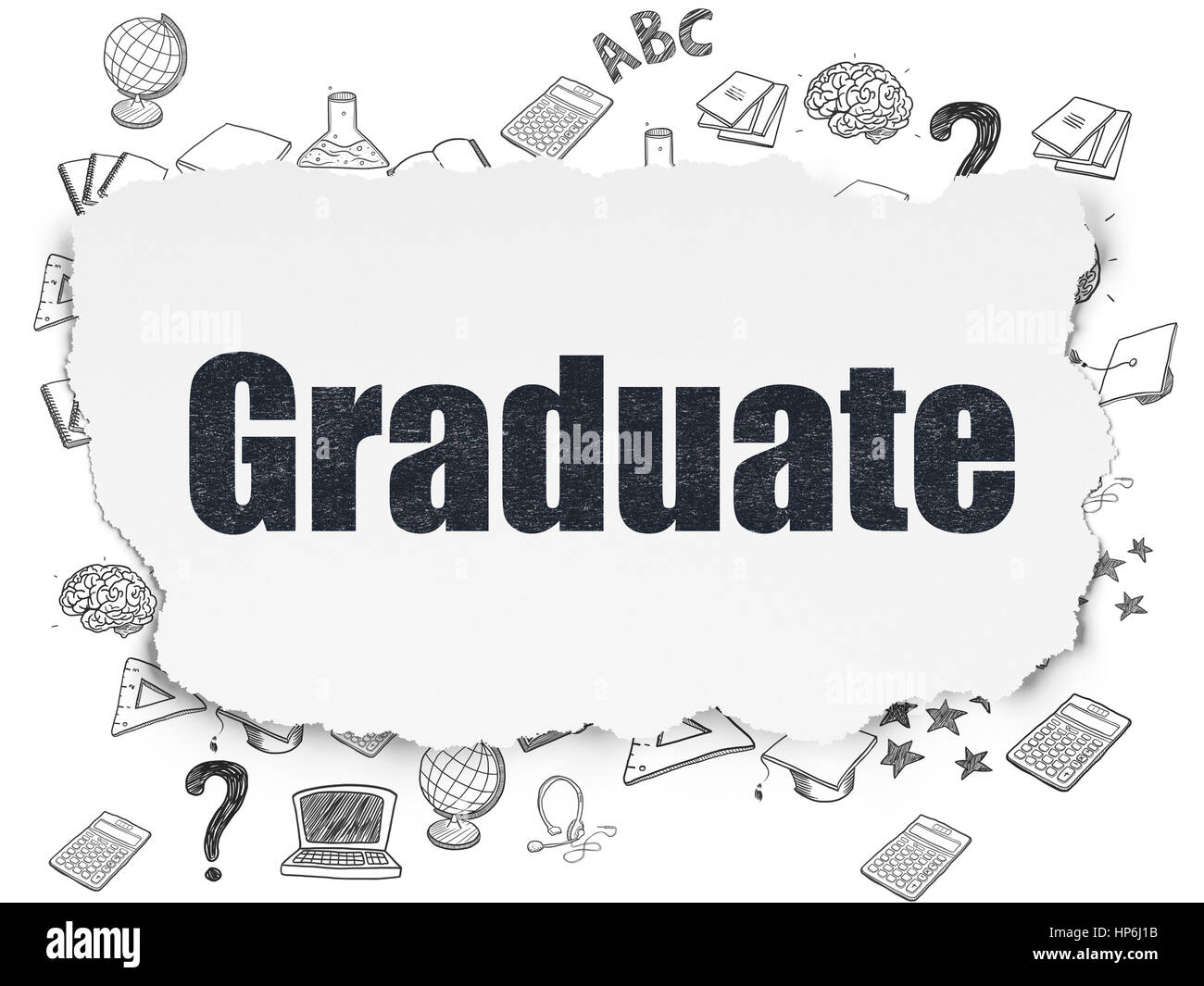 Studying concept: Painted black text Graduate on Torn Paper background with  Hand Drawn Education Icons Stock Photo