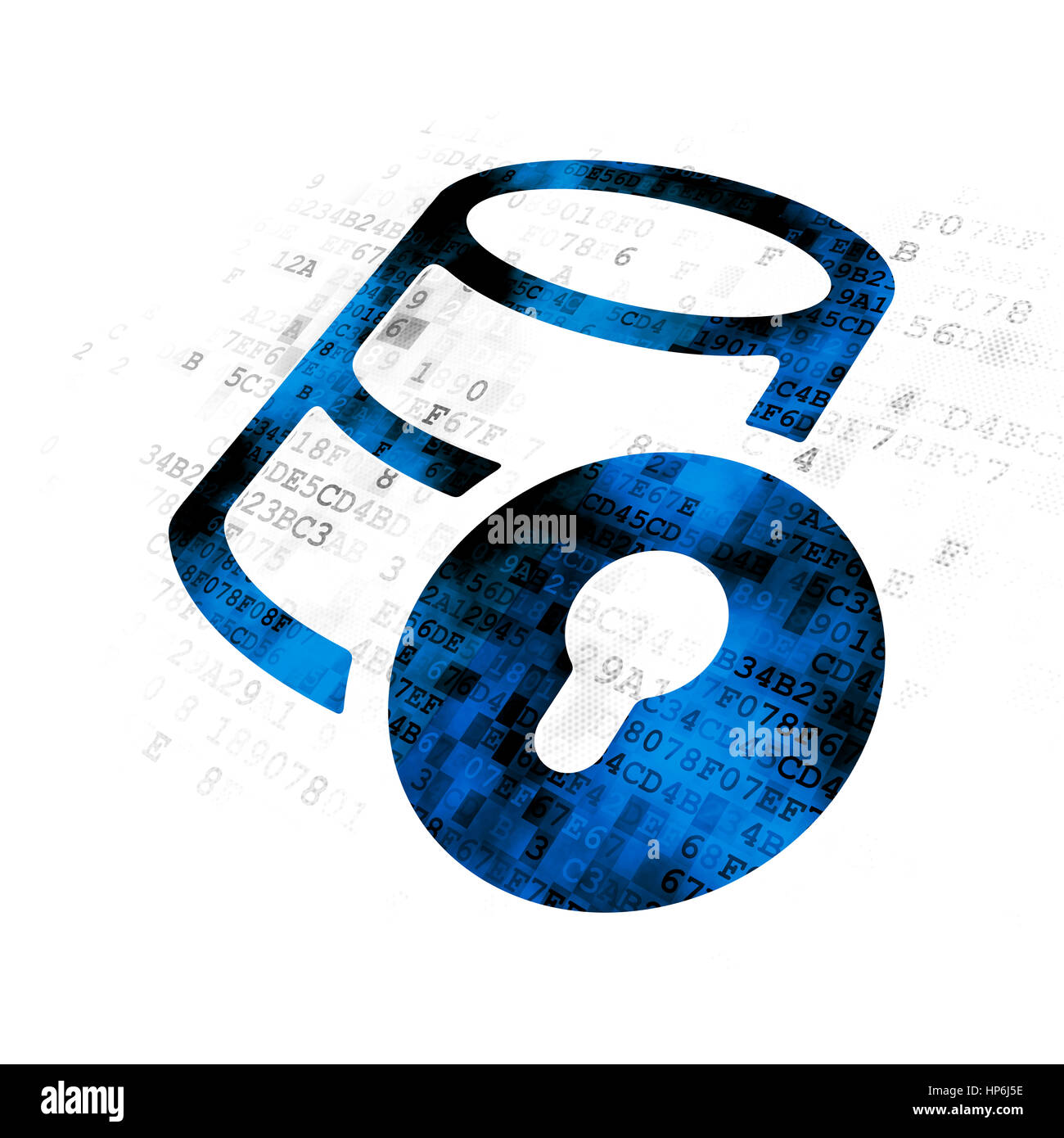 Software concept: Pixelated blue Database With Lock icon on Digital ...